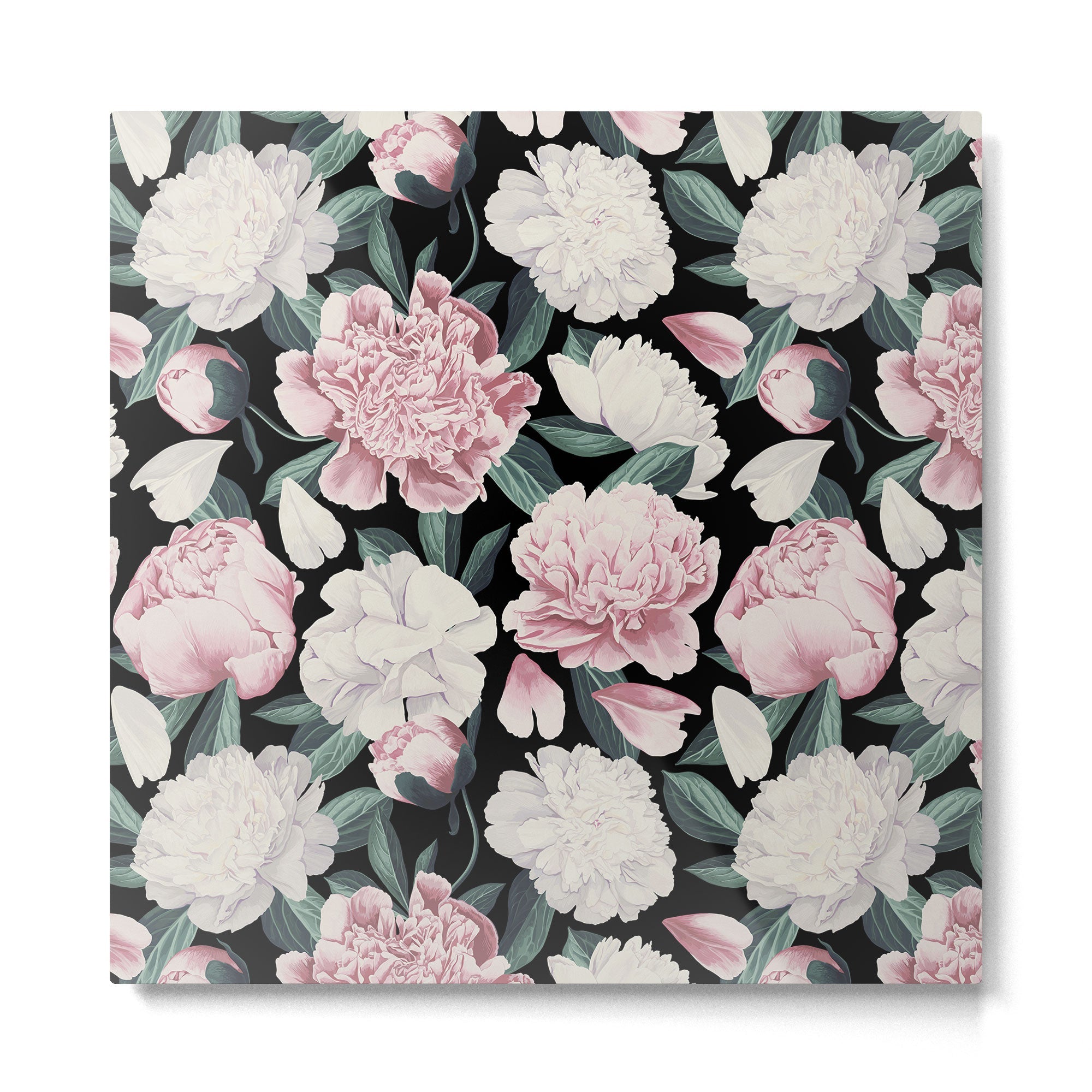 Chic Peonies on Black Metal Print | TeksDecor