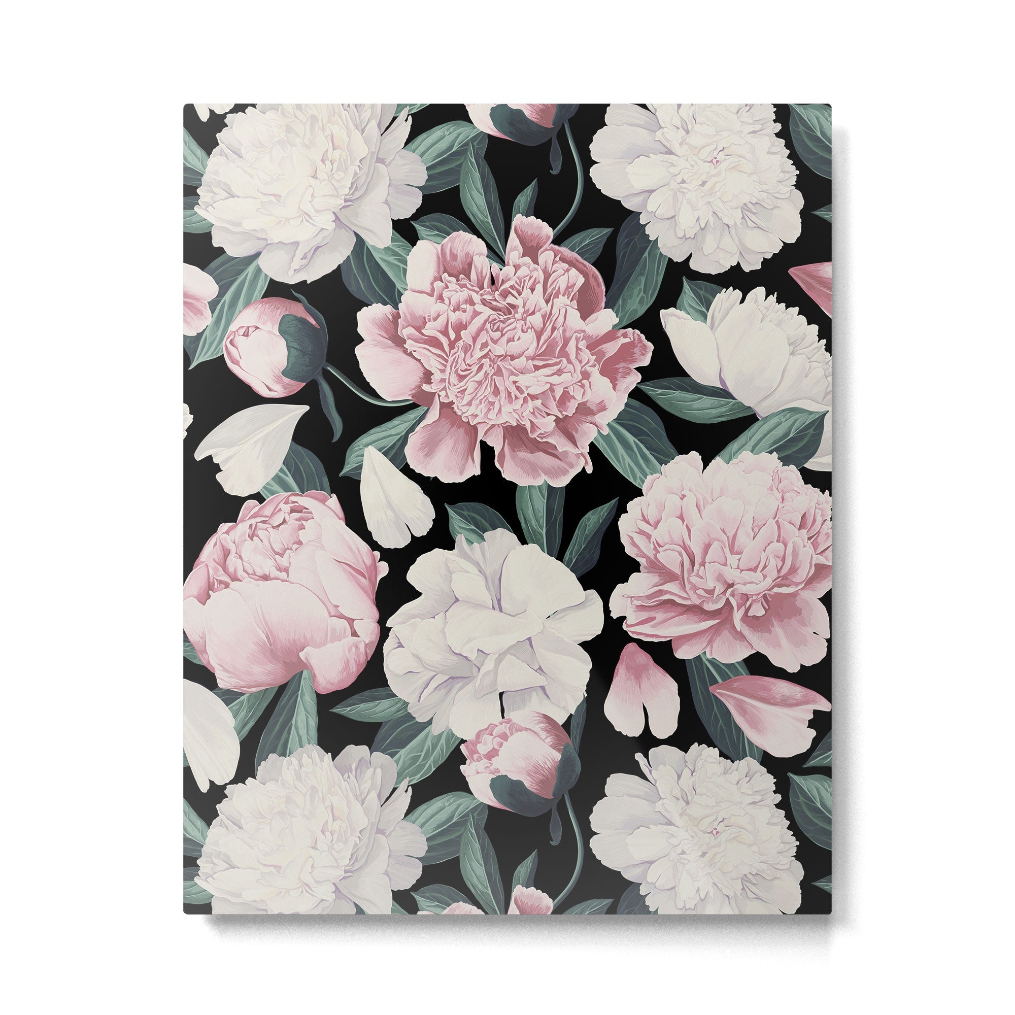 Chic Peonies on Black Metal Print | TeksDecor