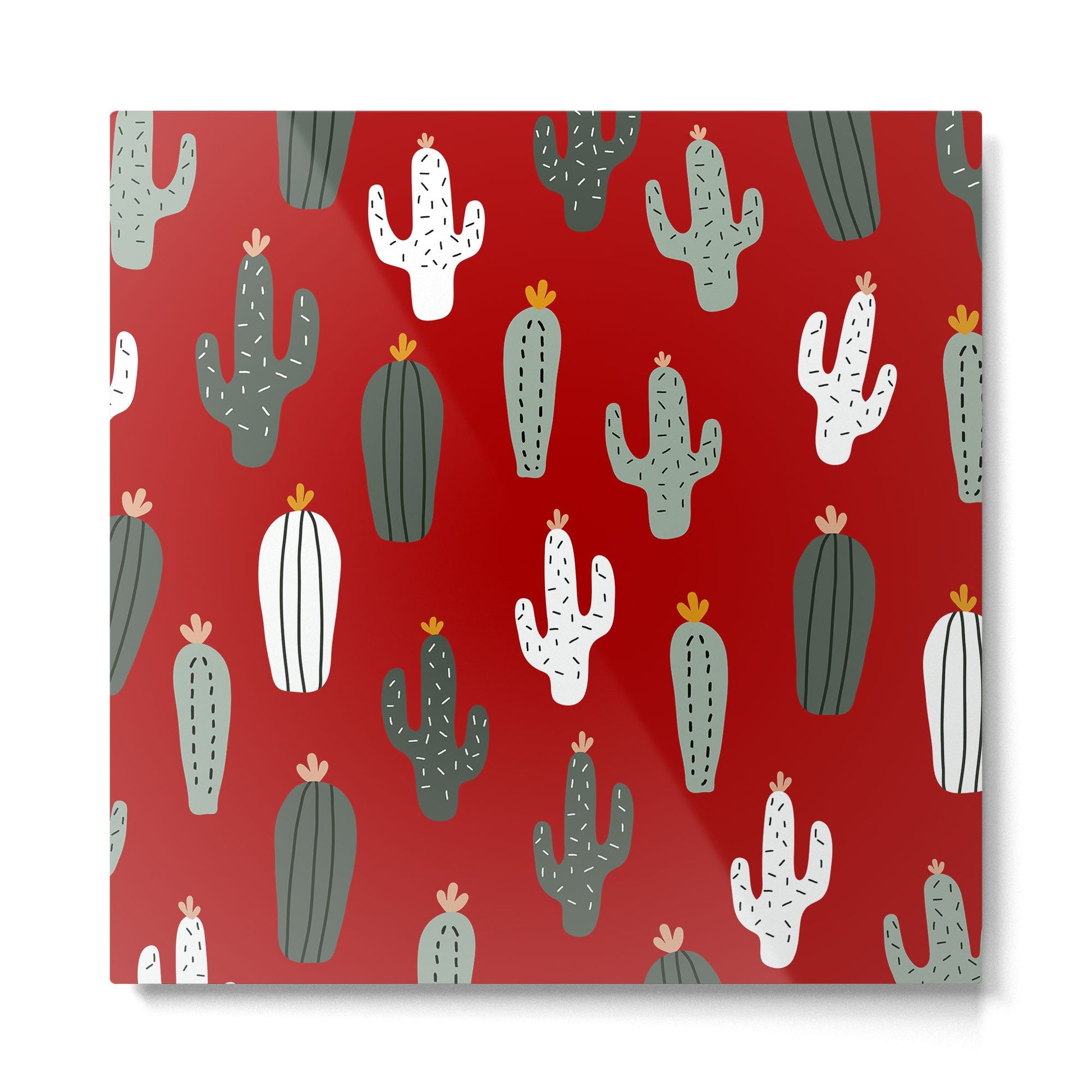 Christmas, Cactus, Red, White and Green, Cute Prints Metal Print | TeksDecor