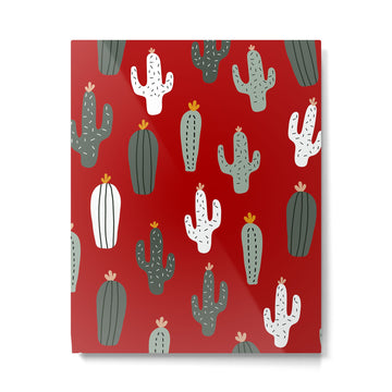 Christmas, Cactus, Red, White and Green, Cute Prints Metal Print | TeksDecor