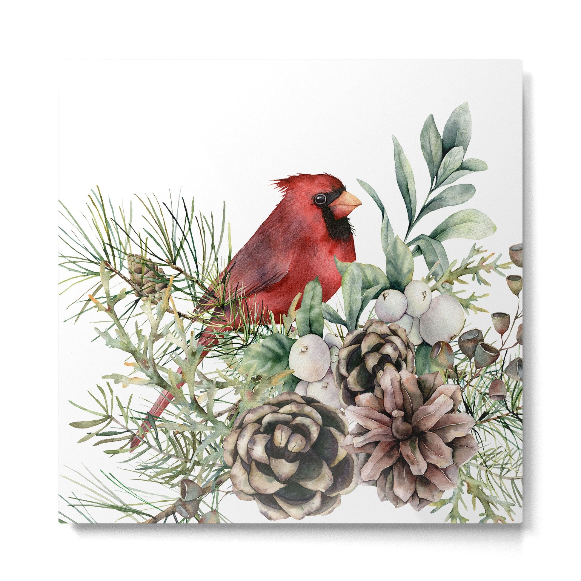 Christmas Cardinal and Pine Metal Print | TeksDecor