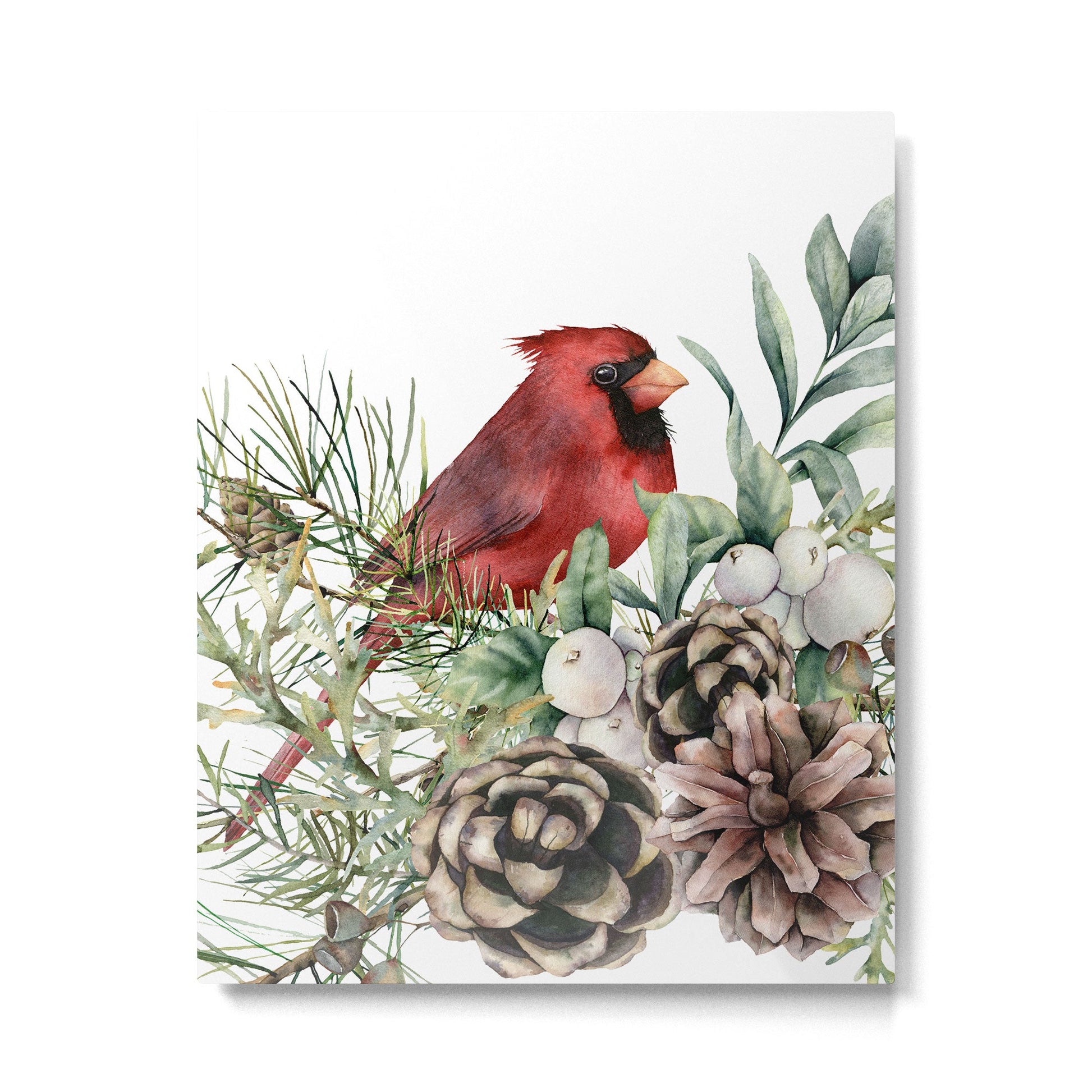 Christmas Cardinal and Pine Metal Print | TeksDecor