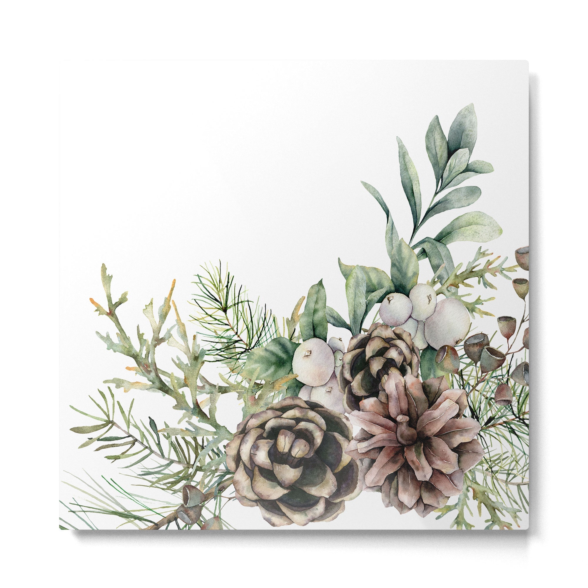 Christmas Pine Bouquet, Watercolor Floral Prints Metal Print | TeksDecor