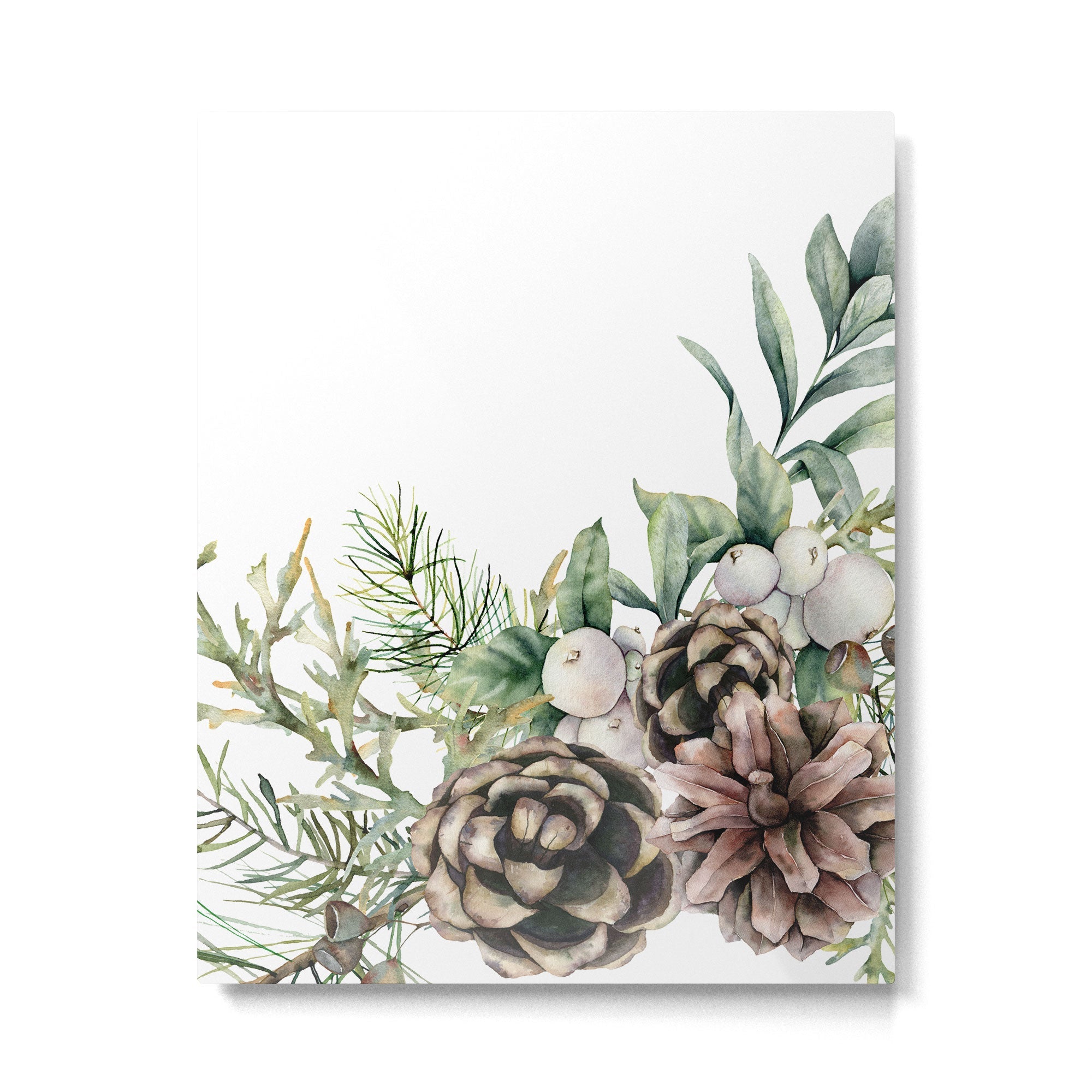 Christmas Pine Bouquet, Watercolor Floral Prints Metal Print | TeksDecor