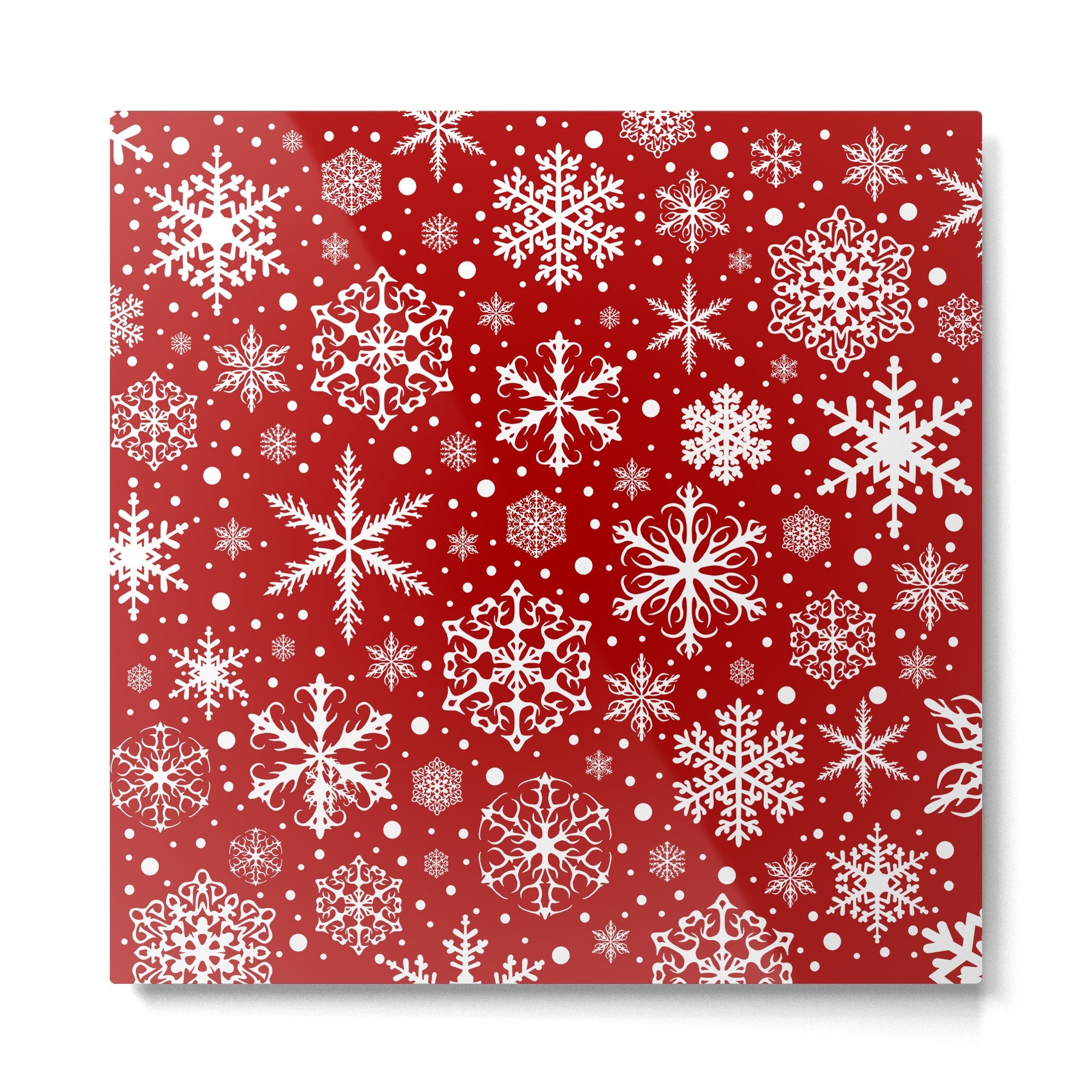 Christmas Snowflakes Pattern, Festive Red and White Metal Print | TeksDecor