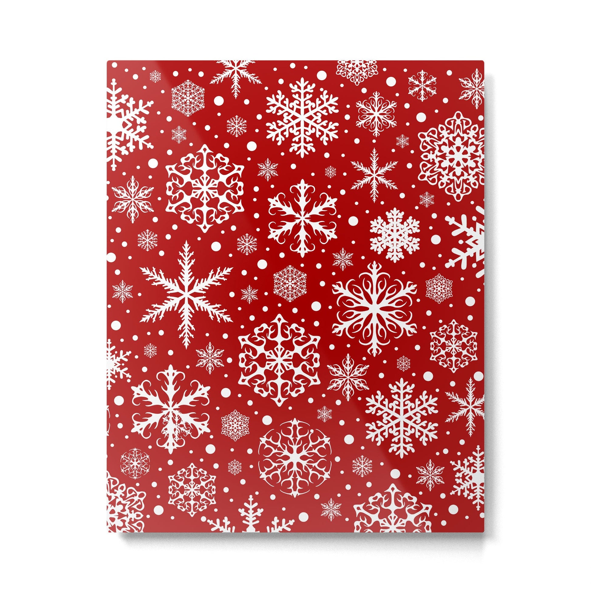 Christmas Snowflakes Pattern, Festive Red and White Metal Print | TeksDecor