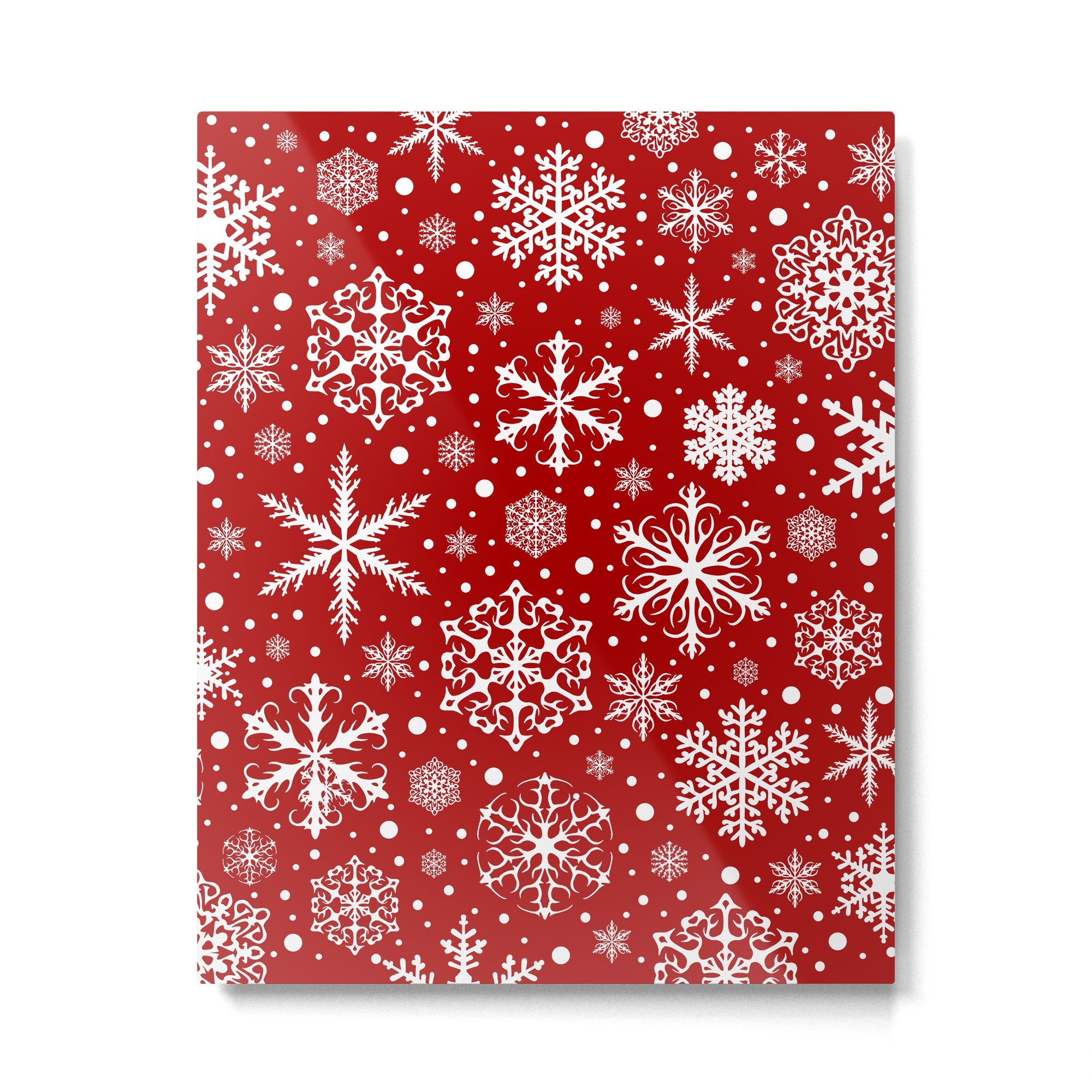 Christmas Snowflakes Pattern, Festive Red and White Metal Print | TeksDecor