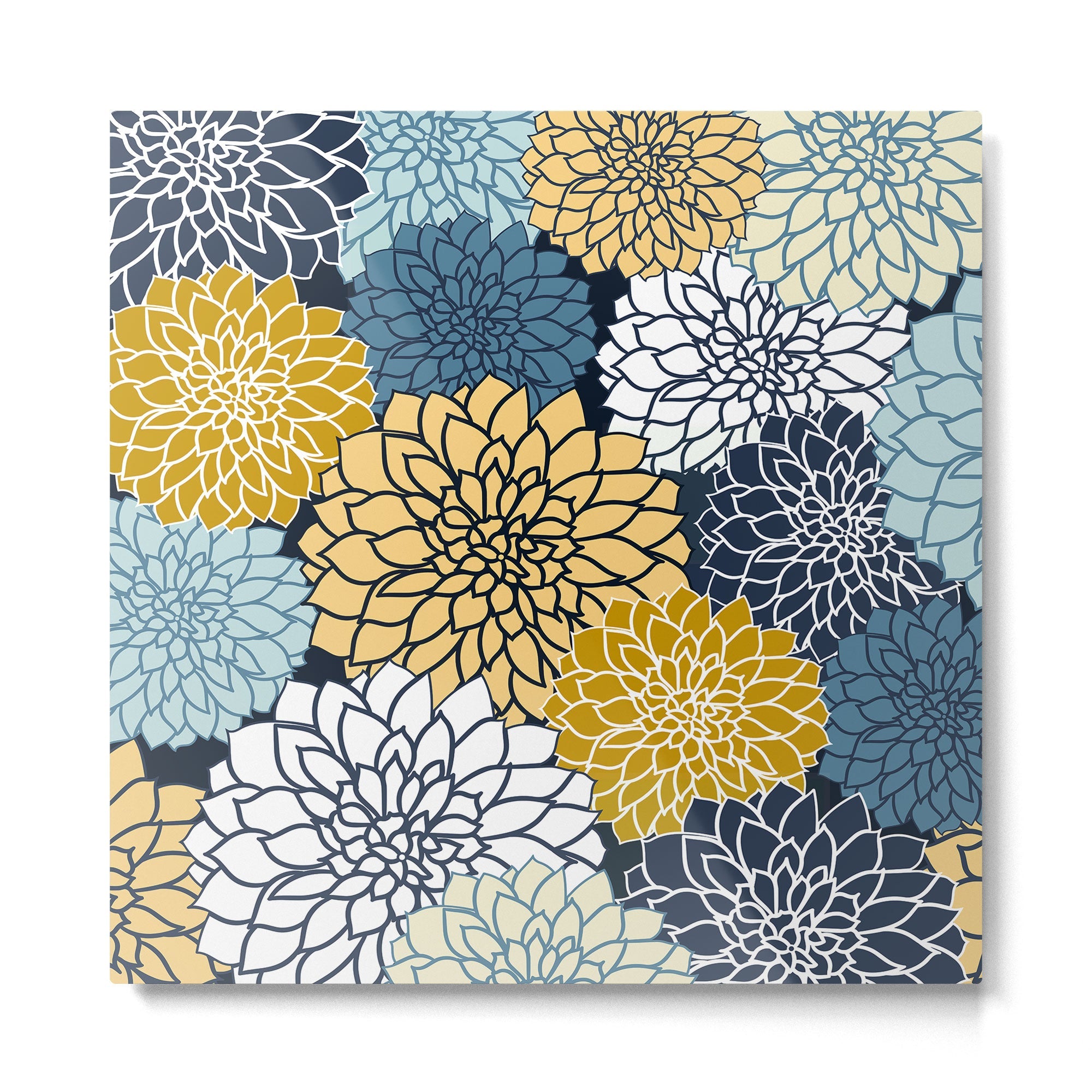 Chrysanthemum Willow, Floral Prints, Blue and Yellow Metal Print | TeksDecor