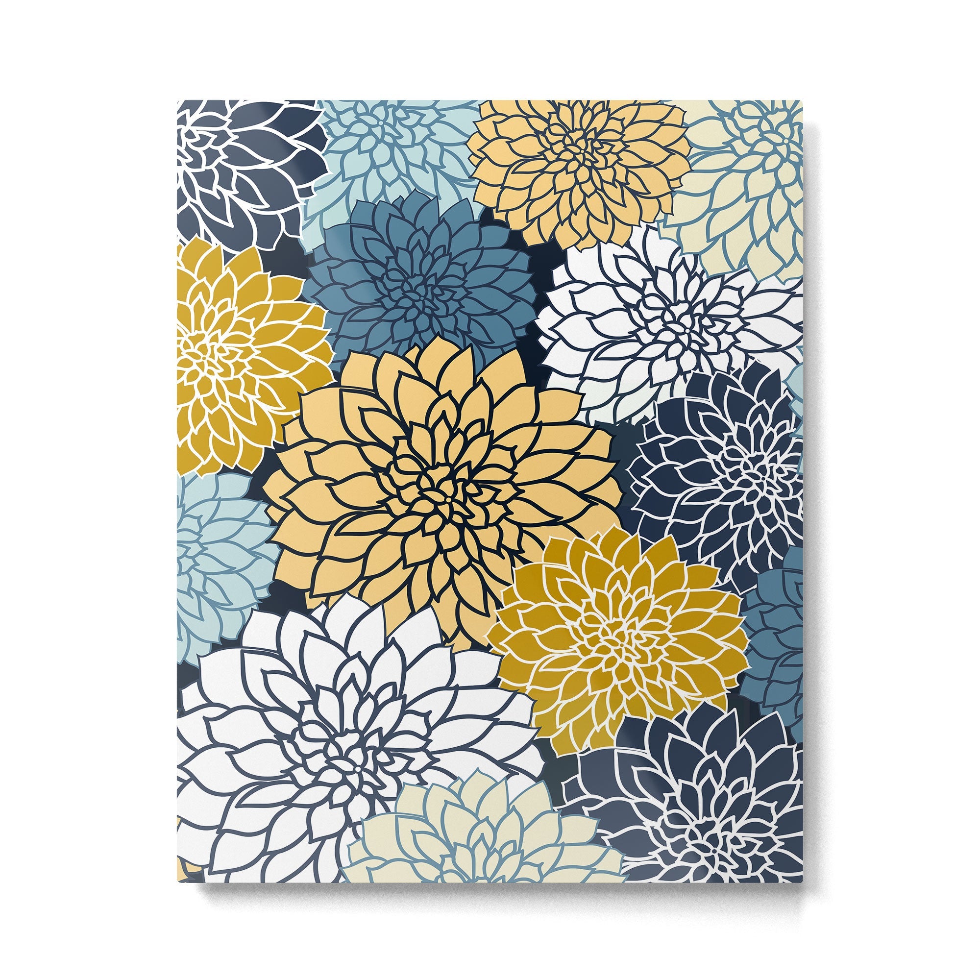 Chrysanthemum Willow, Floral Prints, Blue and Yellow Metal Print | TeksDecor