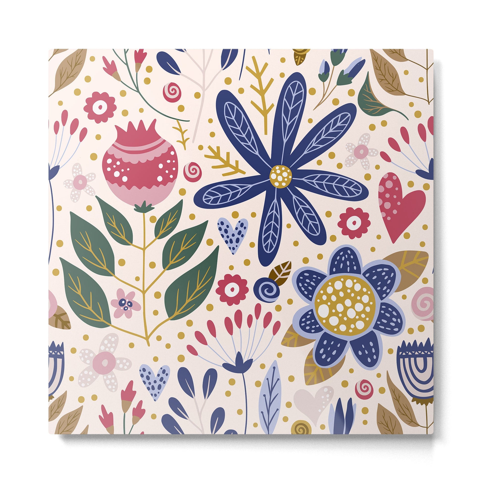Cute, Festive, Flower Garden, Floral Prints, Pink and Blue Metal Print | TeksDecor