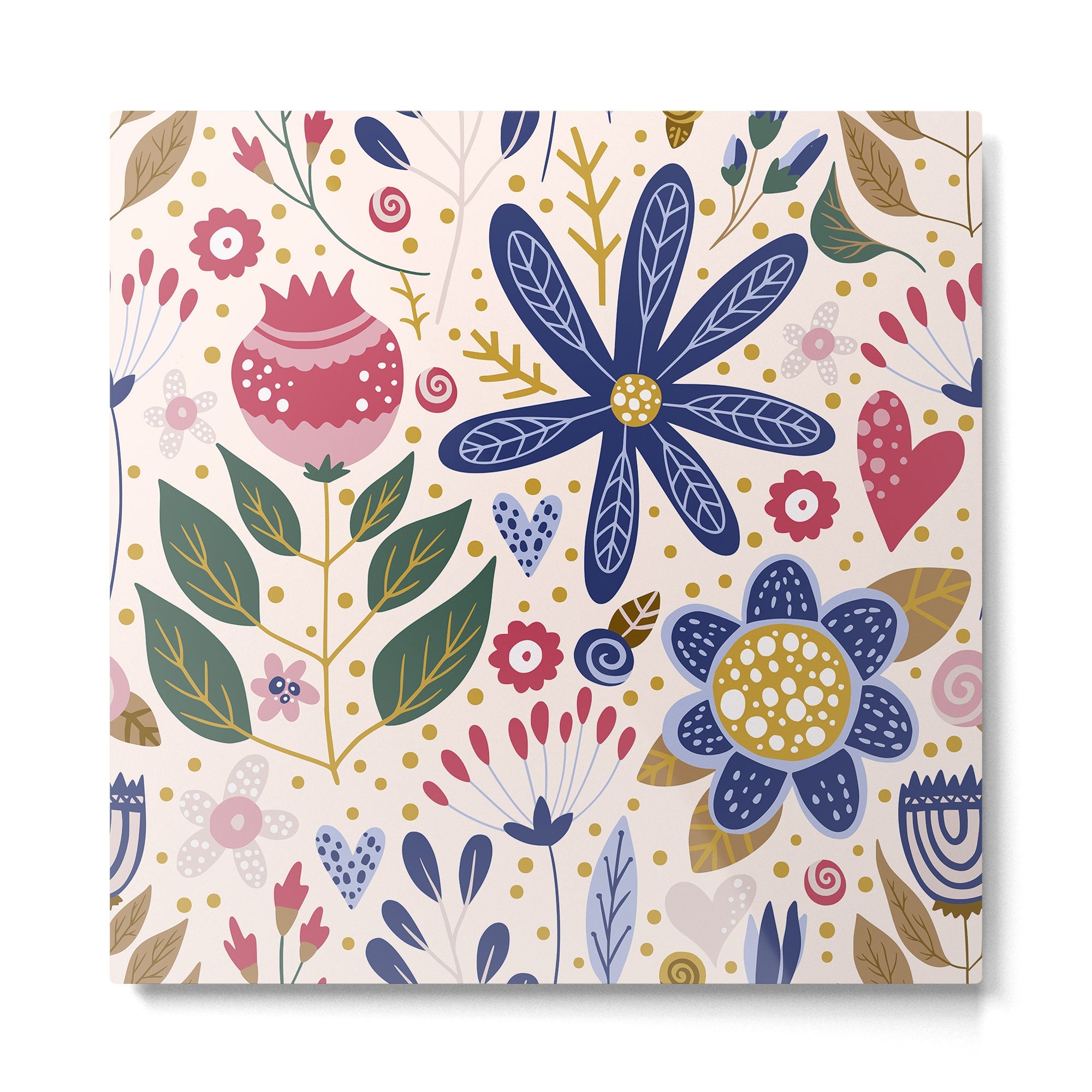 Cute, Festive, Flower Garden, Floral Prints, Pink and Blue Metal Print | TeksDecor