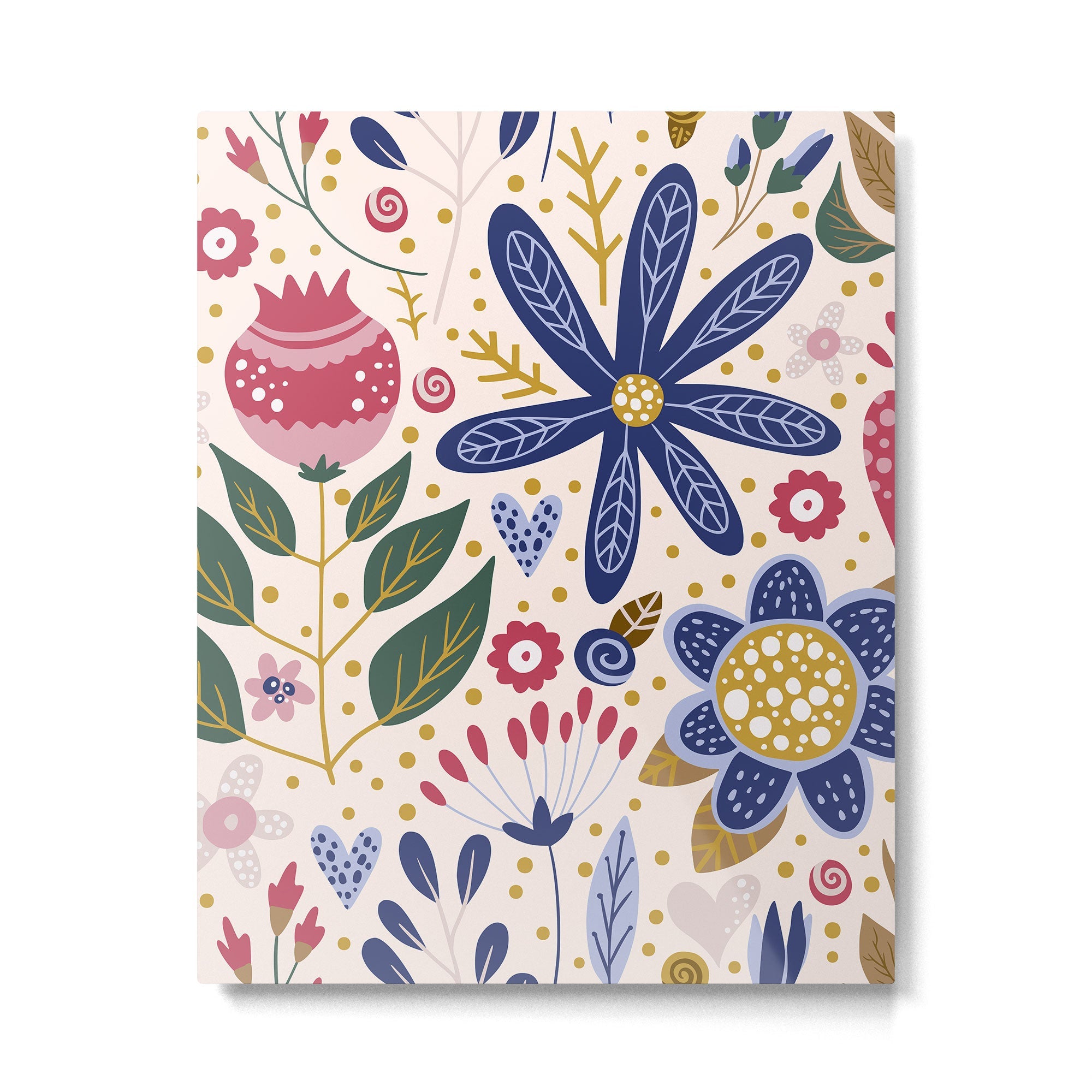 Cute, Festive, Flower Garden, Floral Prints, Pink and Blue Metal Print | TeksDecor