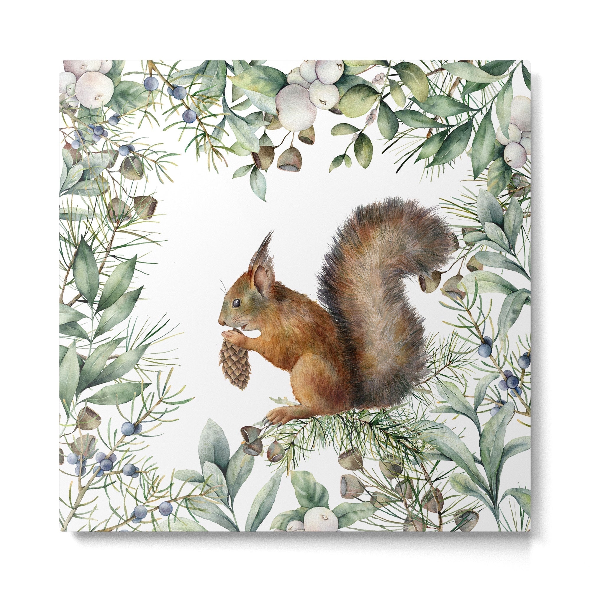 Cute Squirrel and Woodland, Watercolor Metal Print | TeksDecor