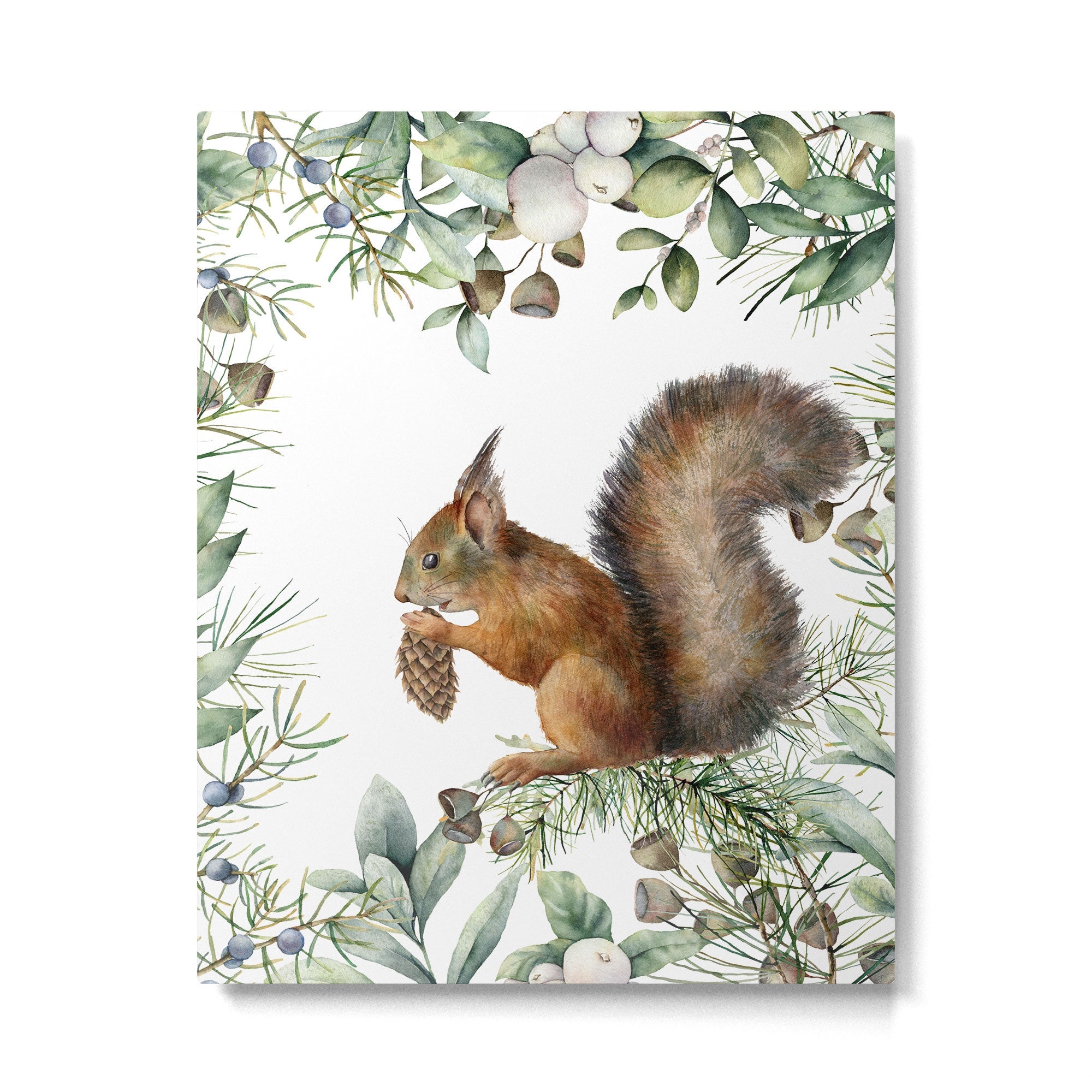 Cute Squirrel and Woodland, Watercolor Metal Print | TeksDecor