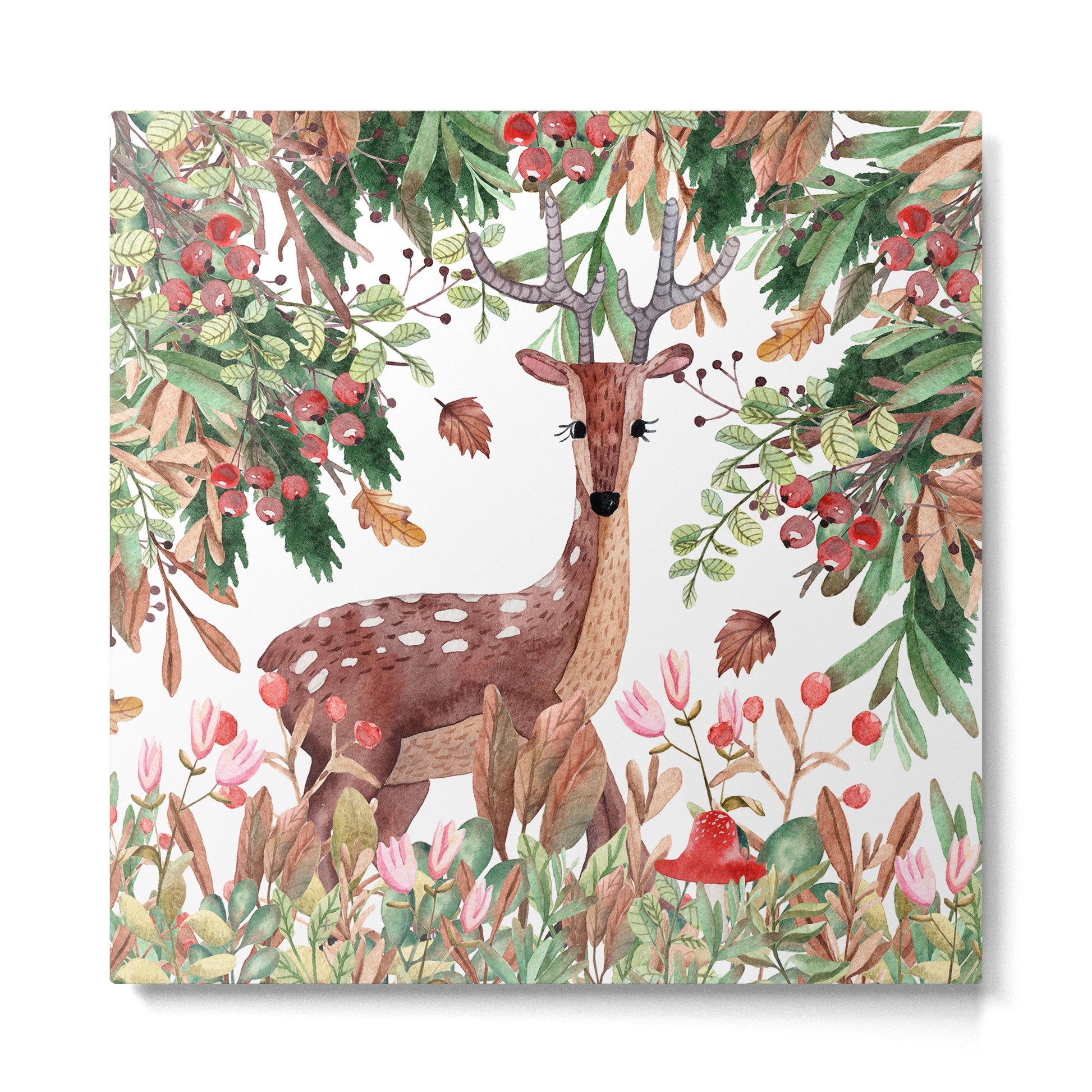Cute, Watercolor, Deer Painting Metal Print | TeksDecor