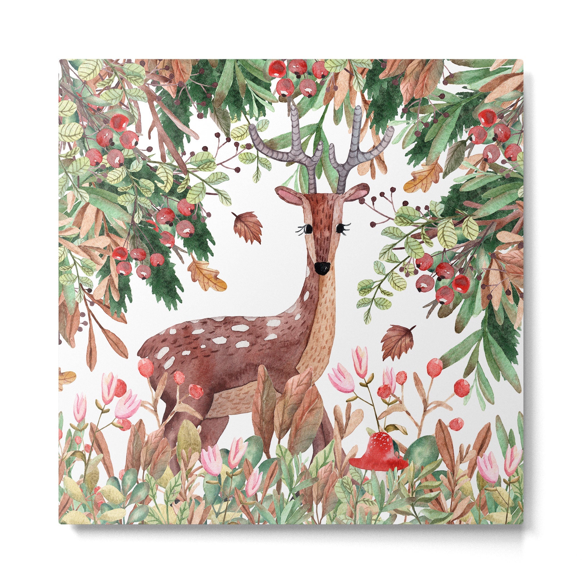 Cute, Watercolor, Deer Painting Metal Print | TeksDecor