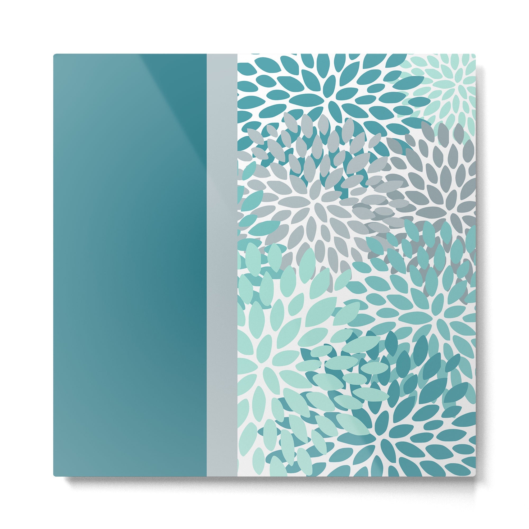 Festive, Floral, Color Block, Teal, Turquoise, Gray Metal Print | TeksDecor