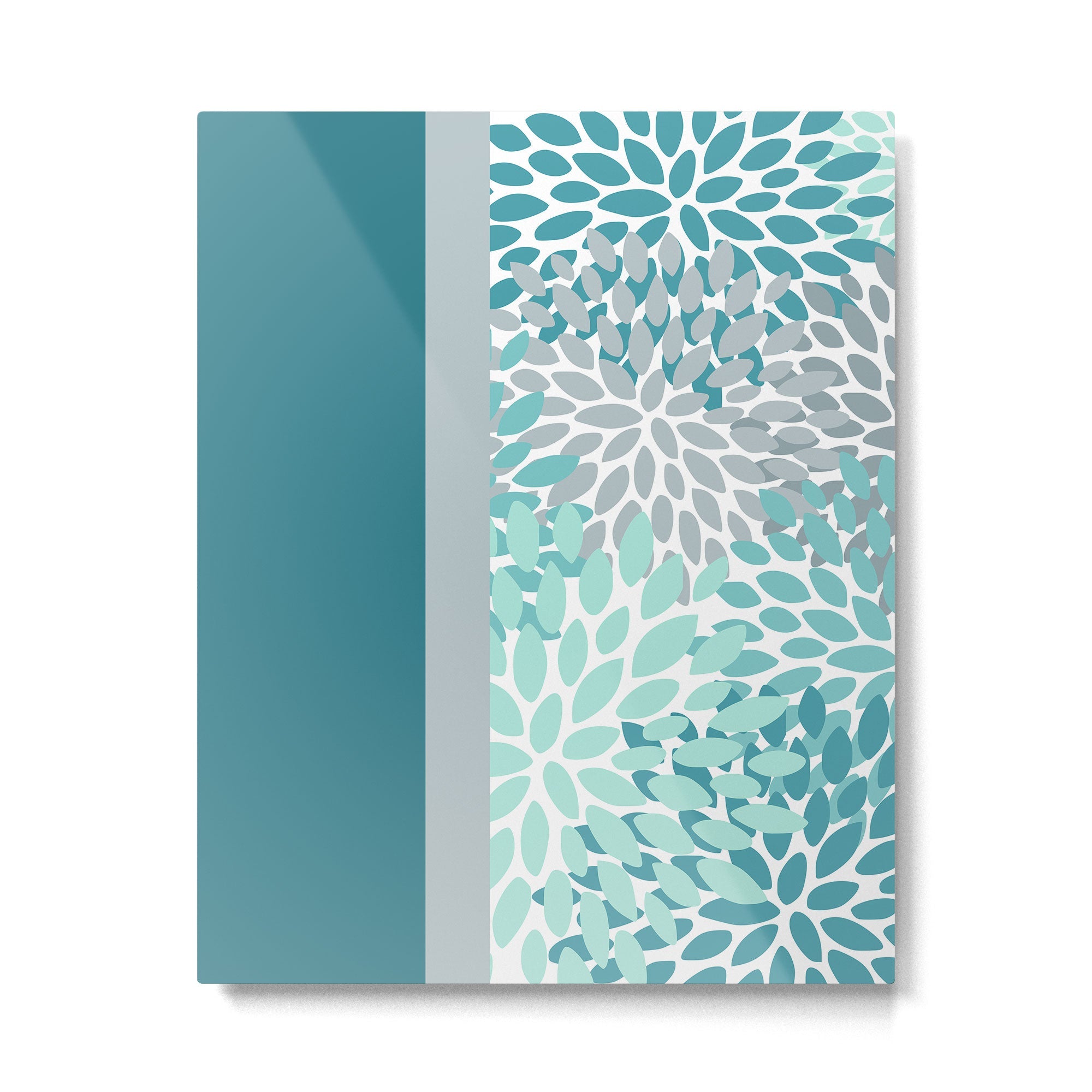 Festive, Floral, Color Block, Teal, Turquoise, Gray Metal Print | TeksDecor