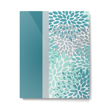 Festive, Floral, Color Block, Teal, Turquoise, Gray Metal Print | TeksDecor