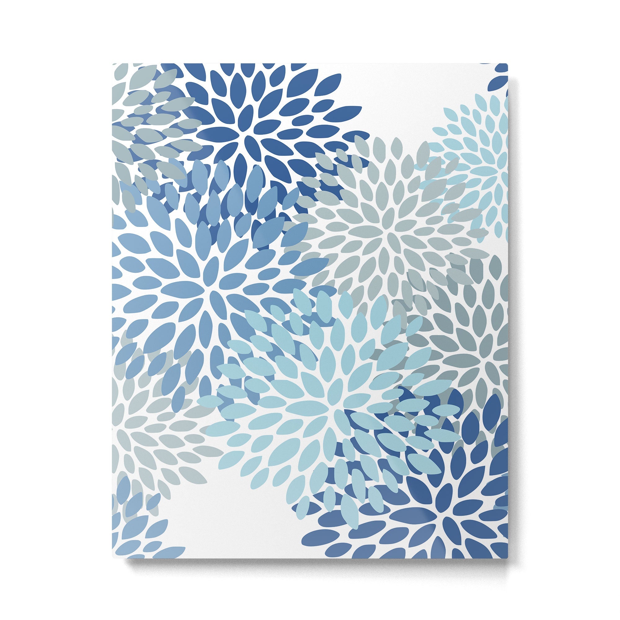 Festive, Floral Pattern, Blue and Gray, Floral Prints Metal Print | TeksDecor