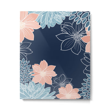 Festive, Floral Prints and Line Art, Navy Blue, Coral and Teal Metal Print | TeksDecor