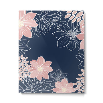 Festive, Floral Prints and Line Art, Navy Blue and Pink Metal Print | TeksDecor