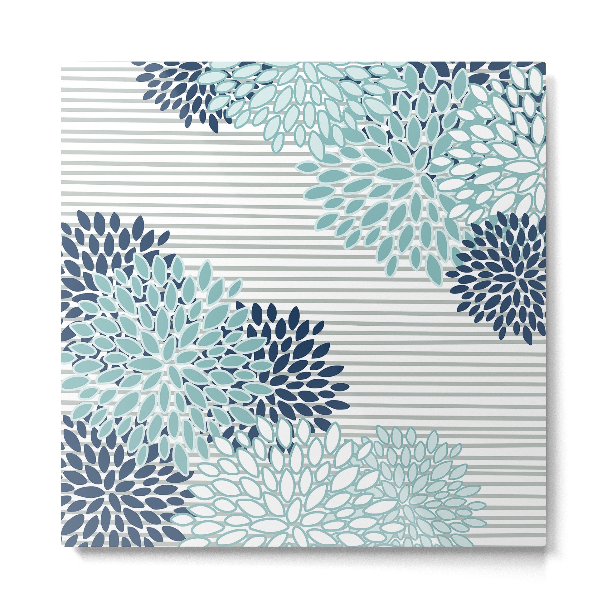 Festive, Floral Prints and Stripes, Teal and Blue Metal Print | TeksDecor