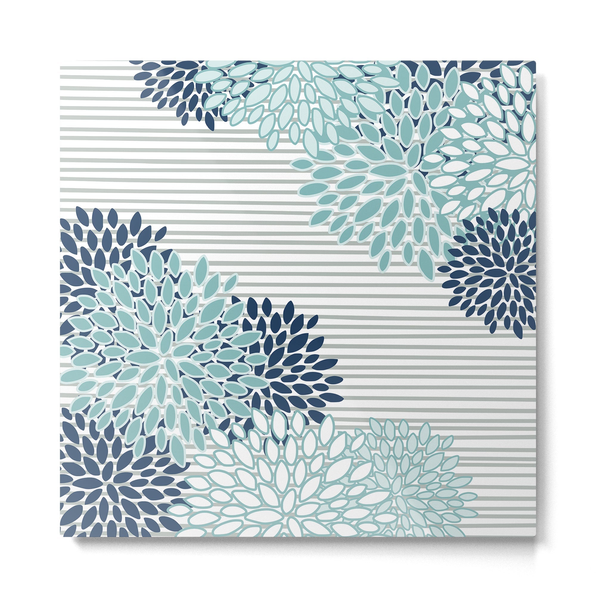 Festive, Floral Prints and Stripes, Teal and Blue Metal Print | TeksDecor