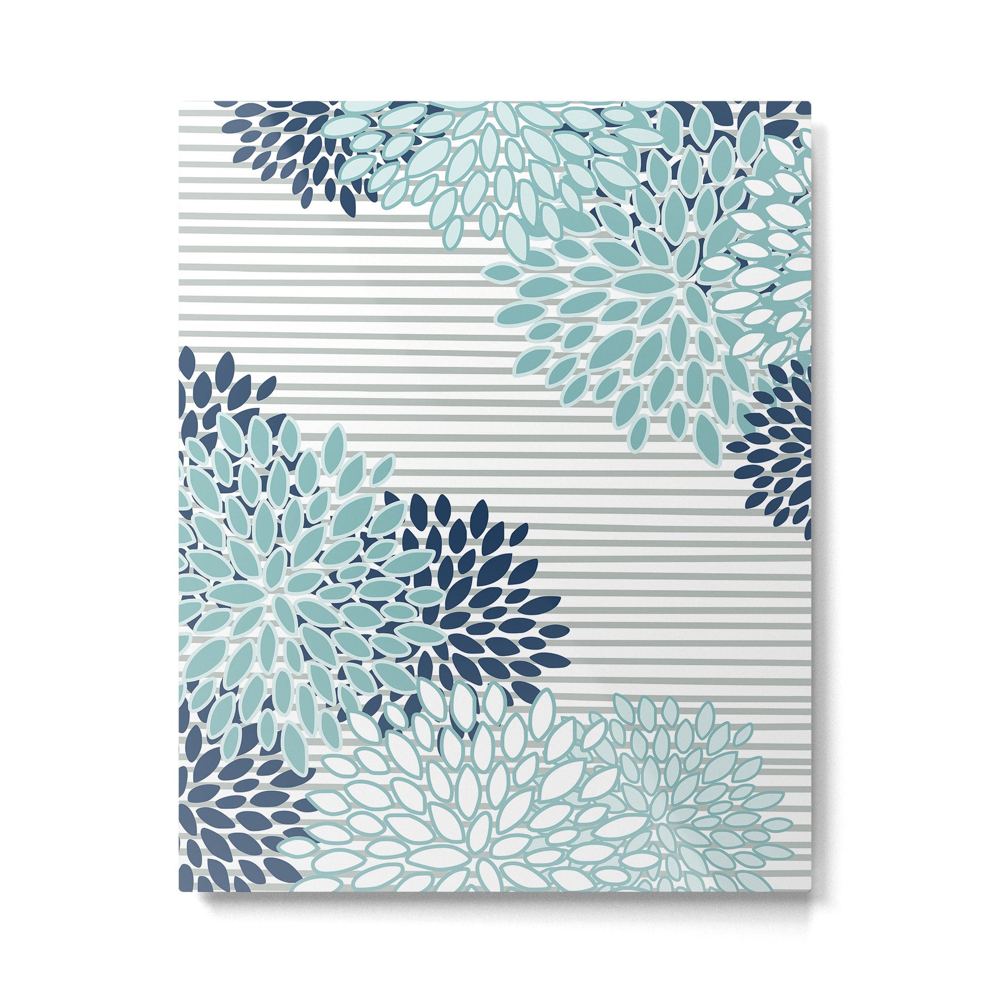 Festive, Floral Prints and Stripes, Teal and Blue Metal Print | TeksDecor