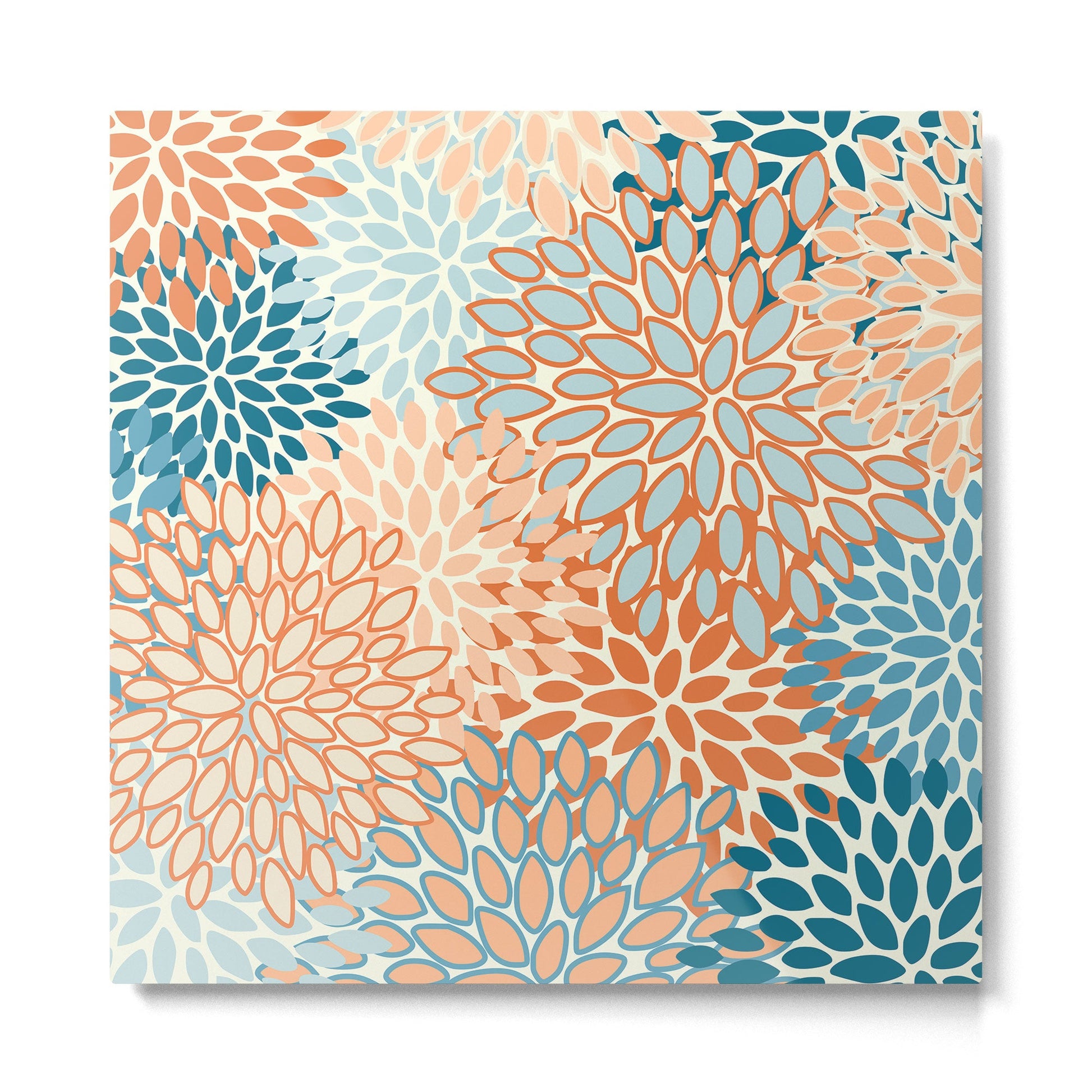 Festive, Floral Prints, Blooms, Orange, Teal Metal Print | TeksDecor