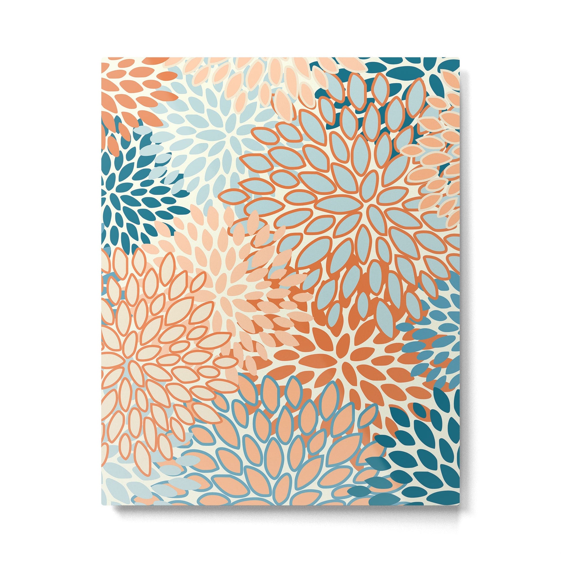 Festive, Floral Prints, Blooms, Orange, Teal Metal Print | TeksDecor
