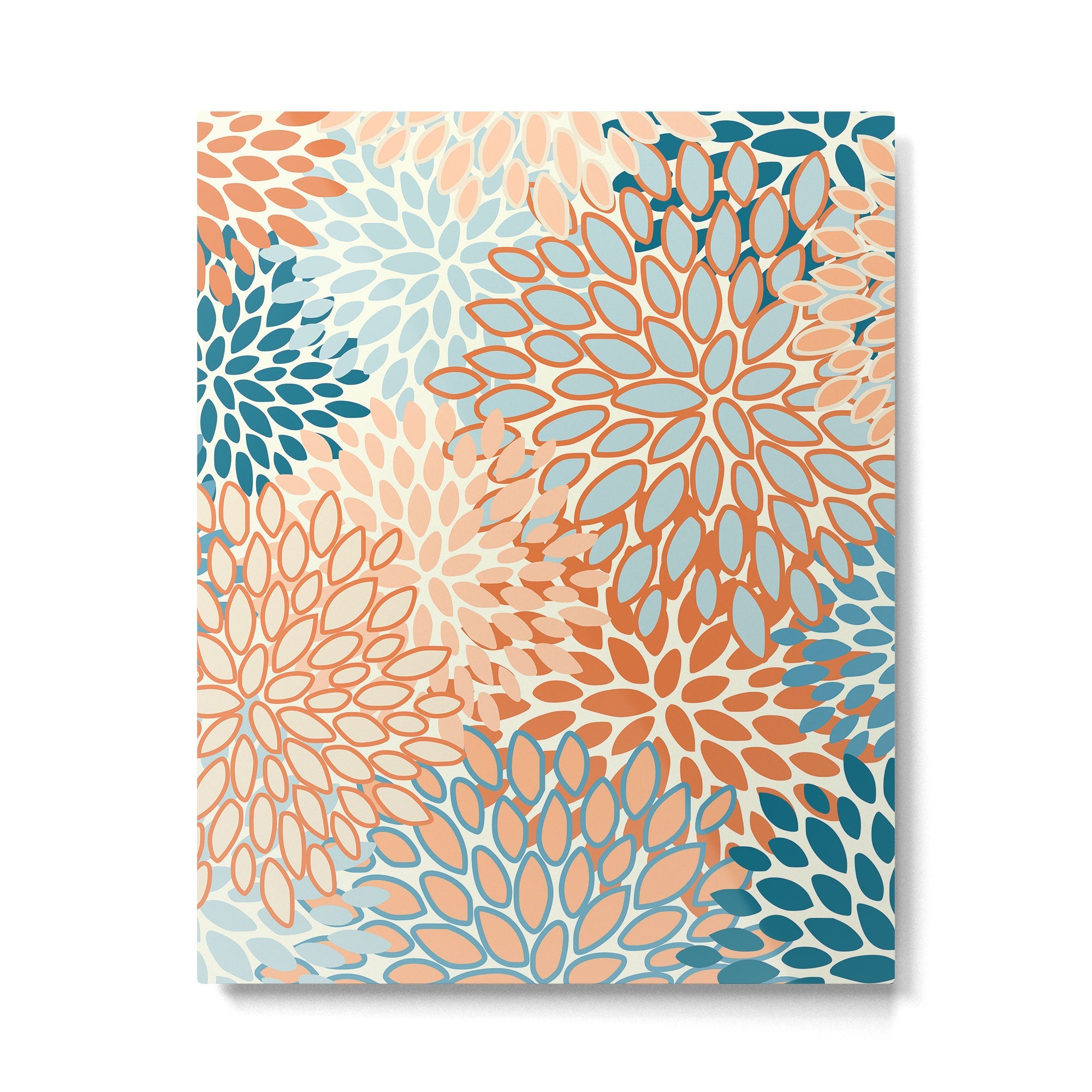 Festive, Floral Prints, Blooms, Orange, Teal Metal Print | TeksDecor