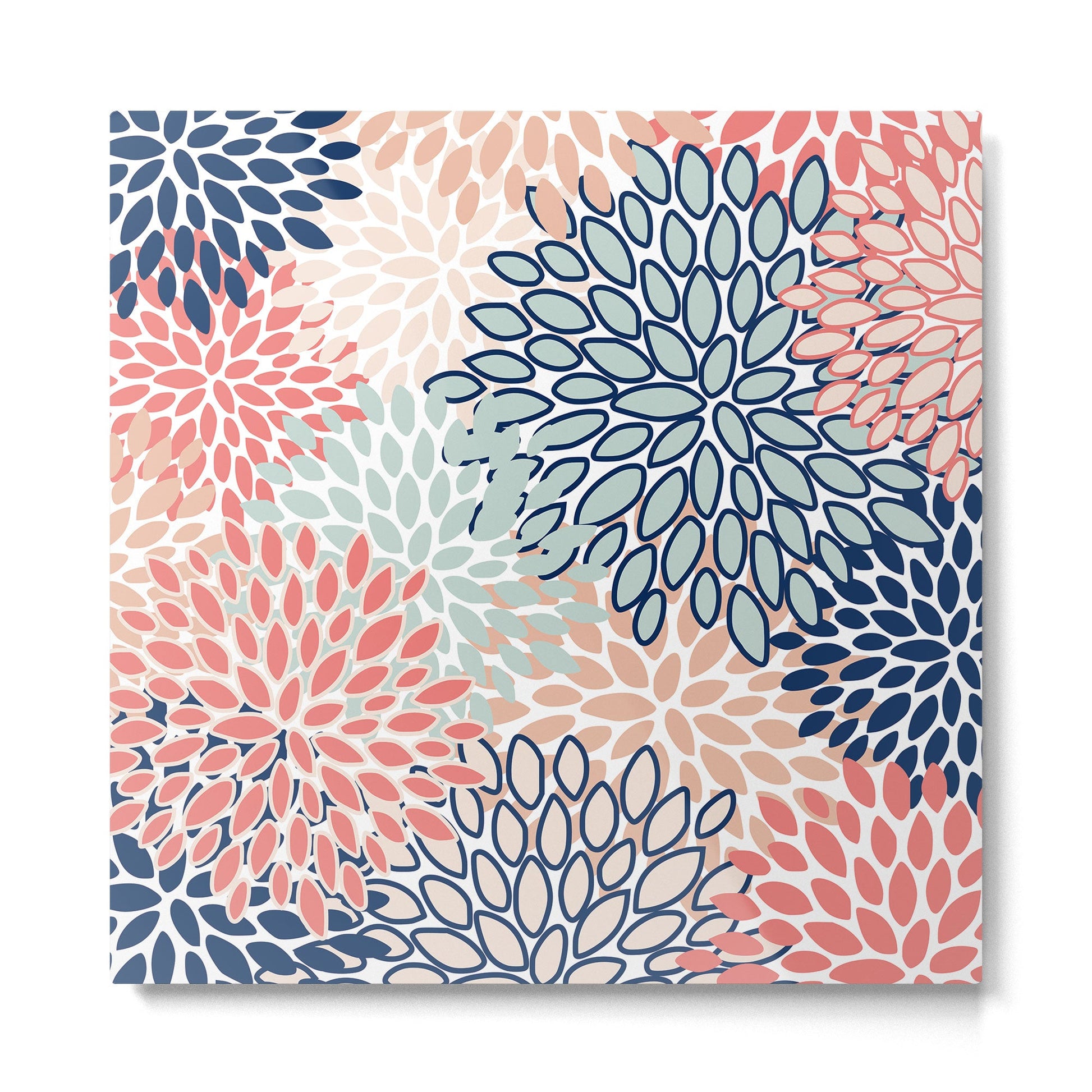 Festive, Floral Prints, Coral, Navy, Aqua Metal Print | TeksDecor