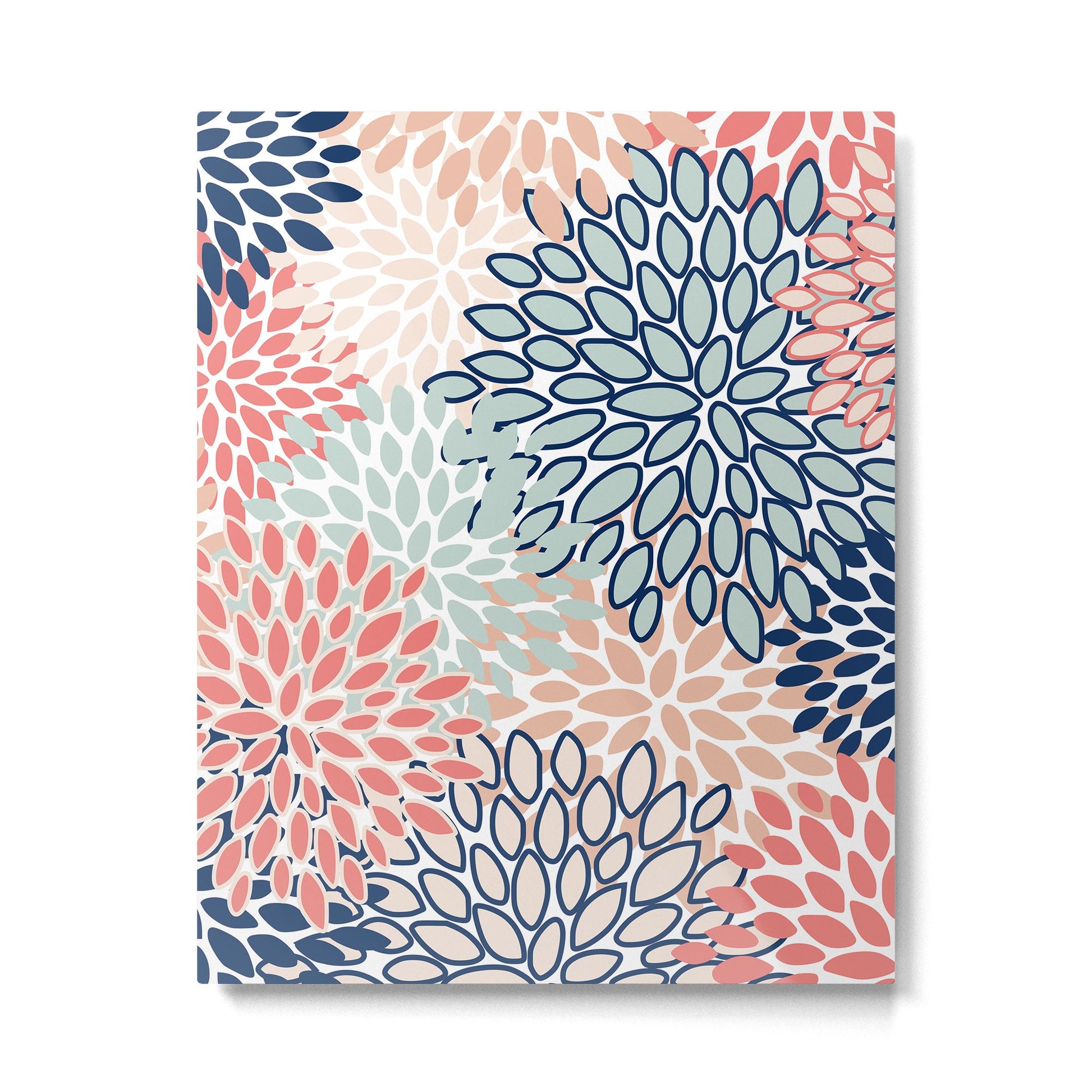 Festive, Floral Prints, Coral, Navy, Aqua Metal Print | TeksDecor