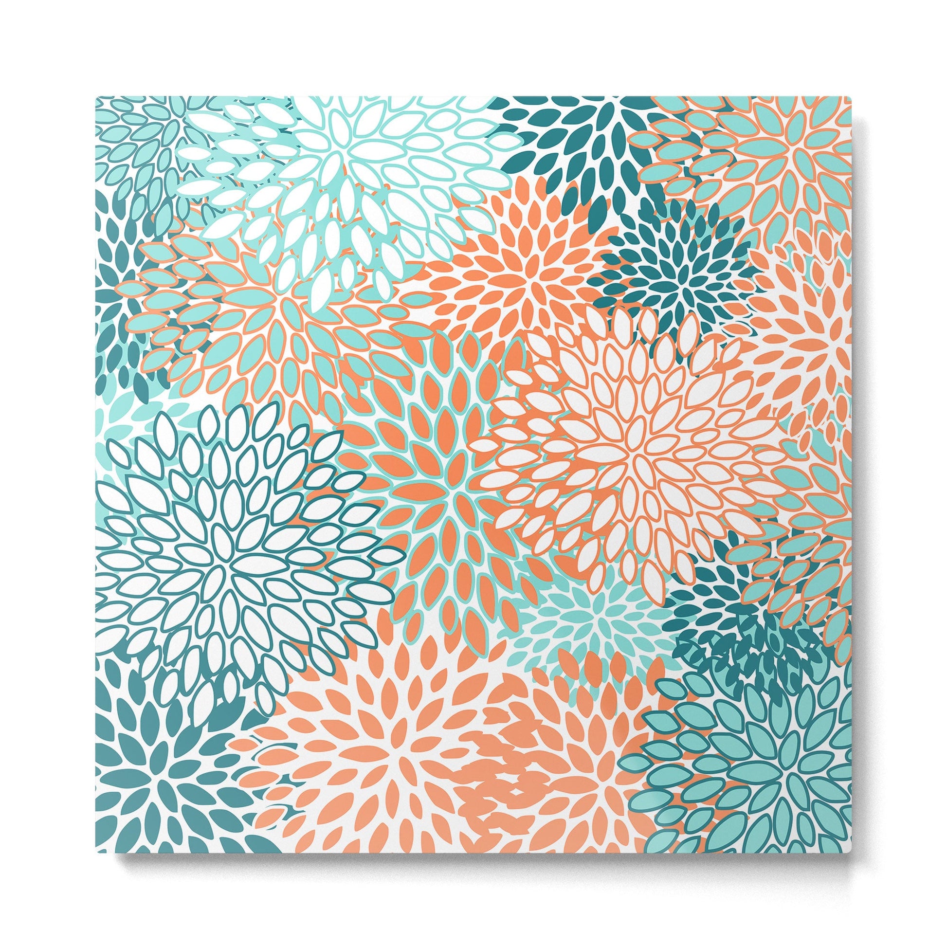 Festive, Floral Prints, Orange and Teal, Abstract Art Metal Print | TeksDecor