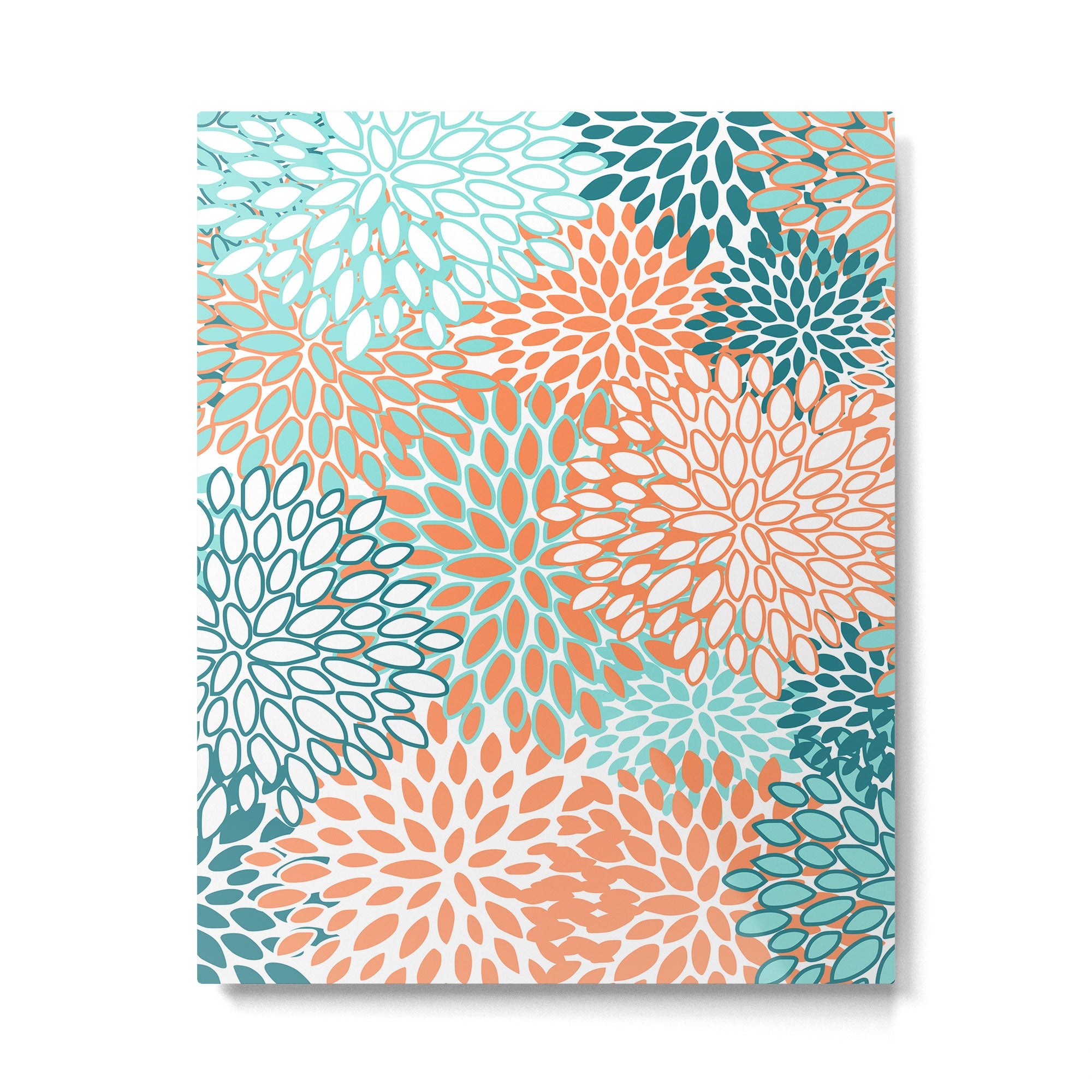 Festive, Floral Prints, Orange and Teal, Abstract Art Metal Print | TeksDecor
