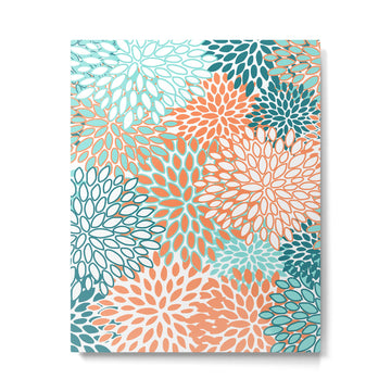 Festive, Floral Prints, Orange and Teal, Abstract Art Metal Print | TeksDecor