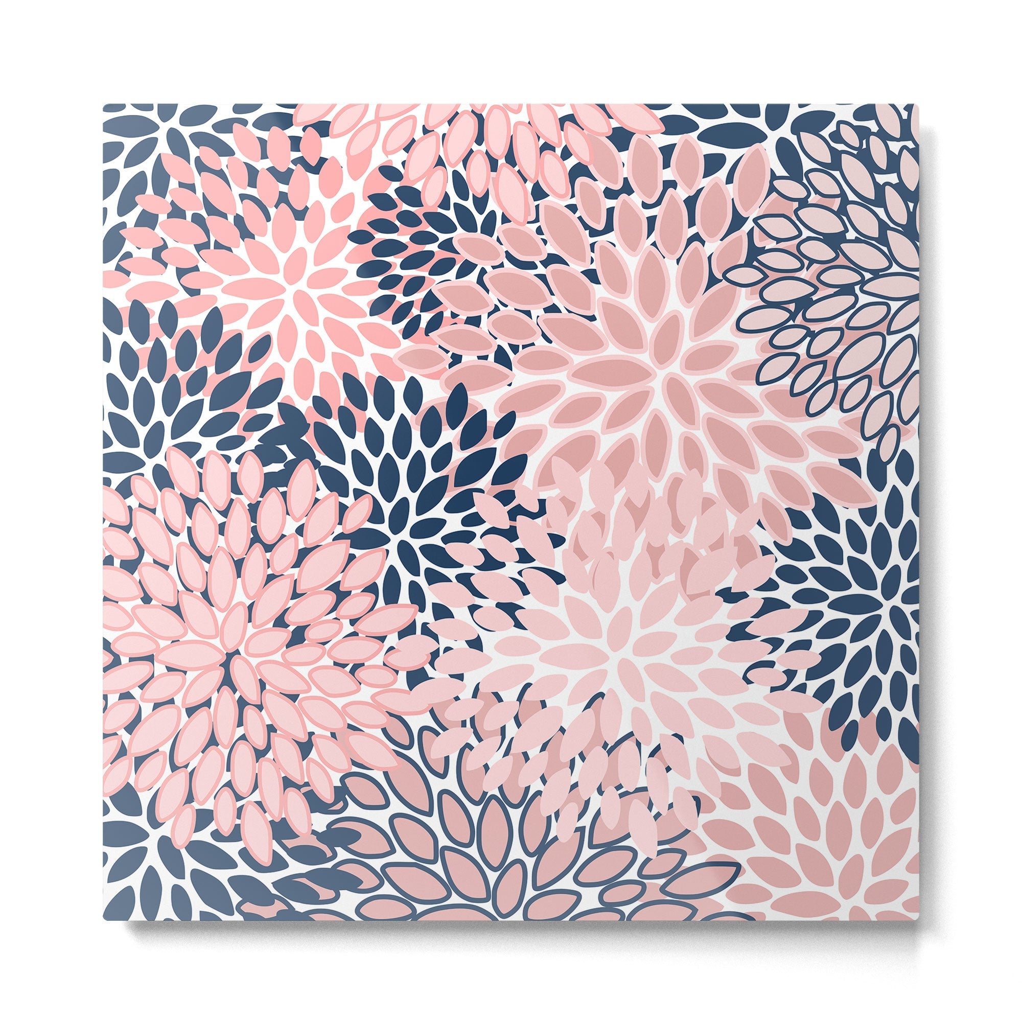 Festive, Floral Prints, Pink and Navy Blue Metal Print | TeksDecor