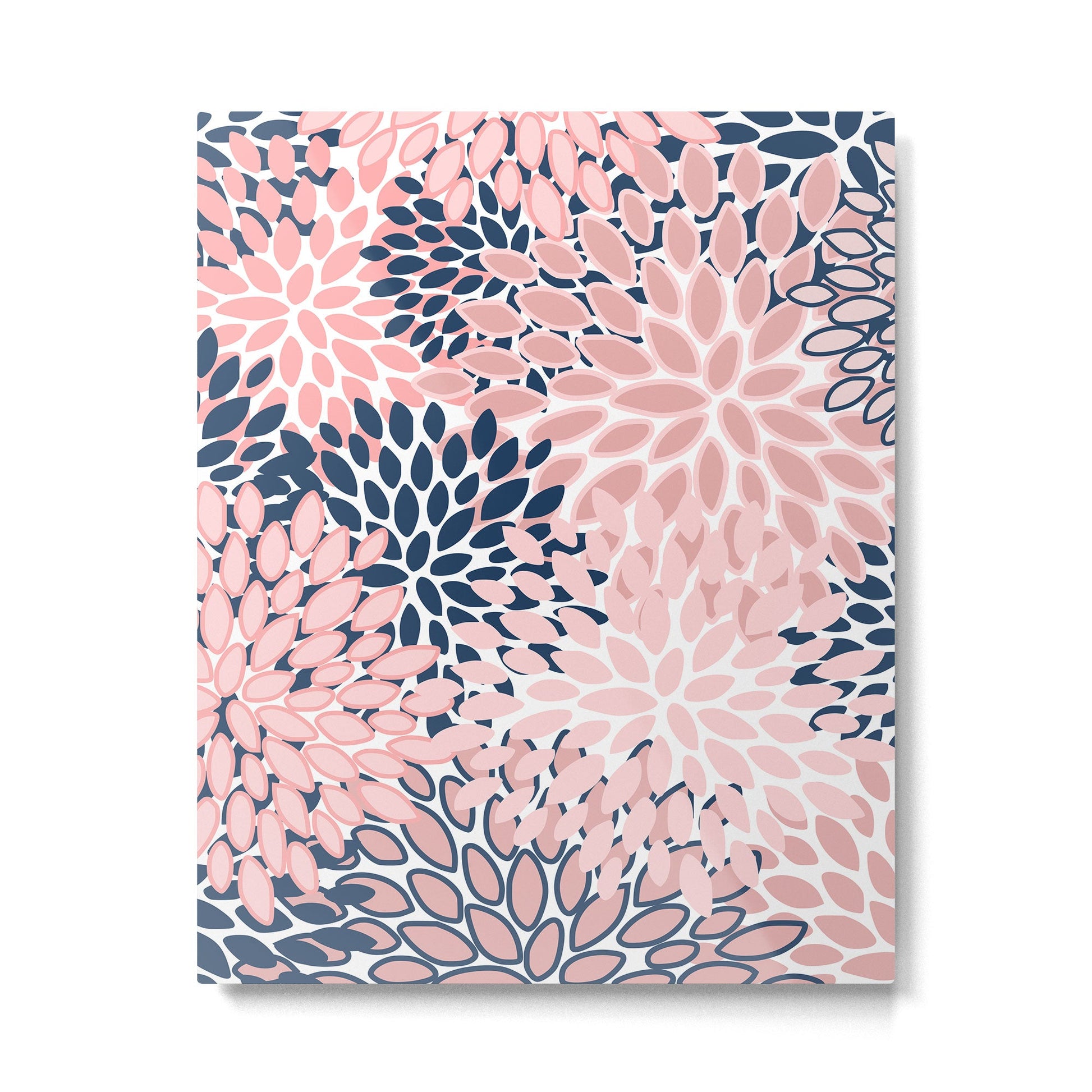 Festive, Floral Prints, Pink and Navy Blue Metal Print | TeksDecor
