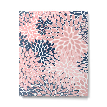 Festive, Floral Prints, Pink and Navy Blue Metal Print | TeksDecor