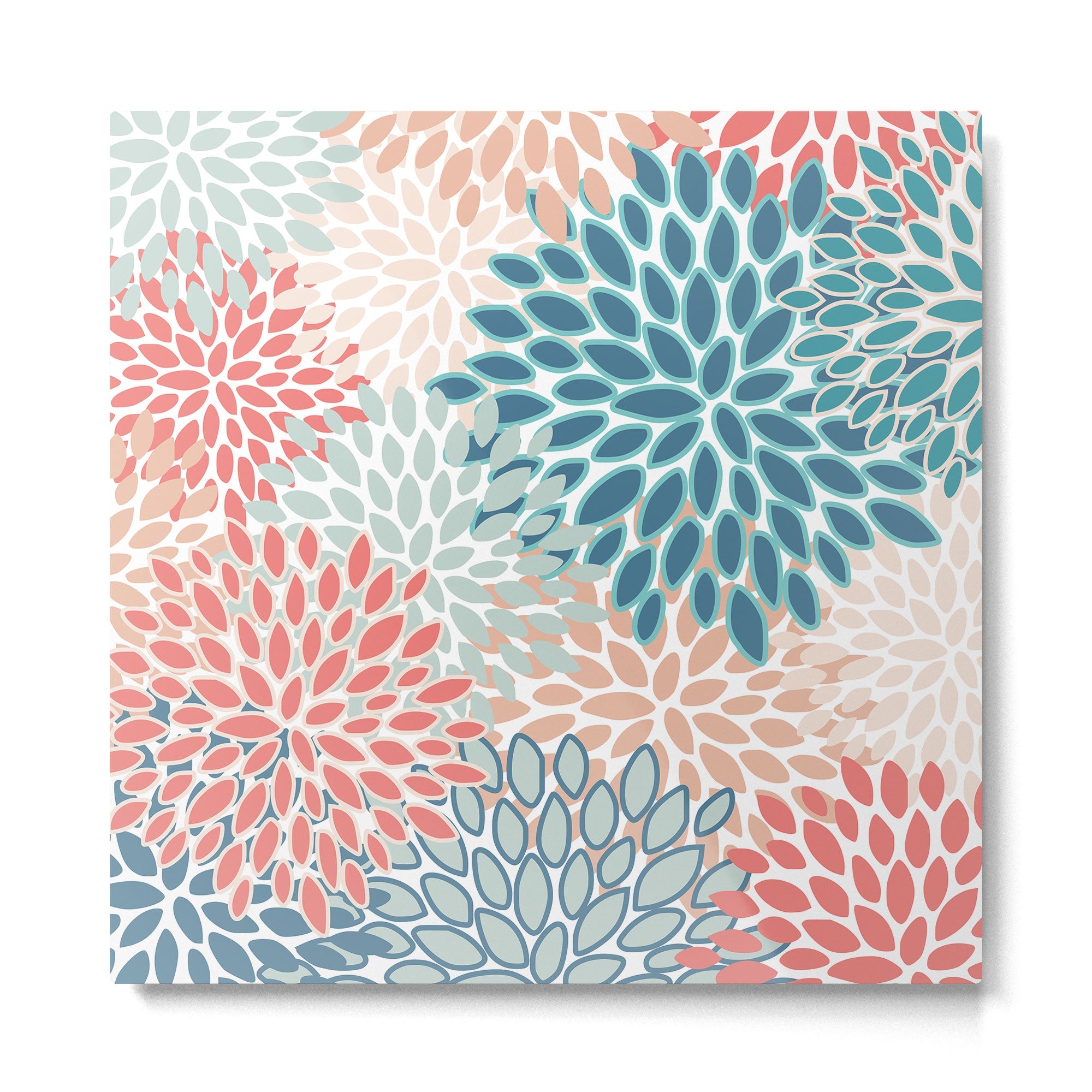 Festive, Floral Prints, Teal, Coral, Peach Metal Print | TeksDecor