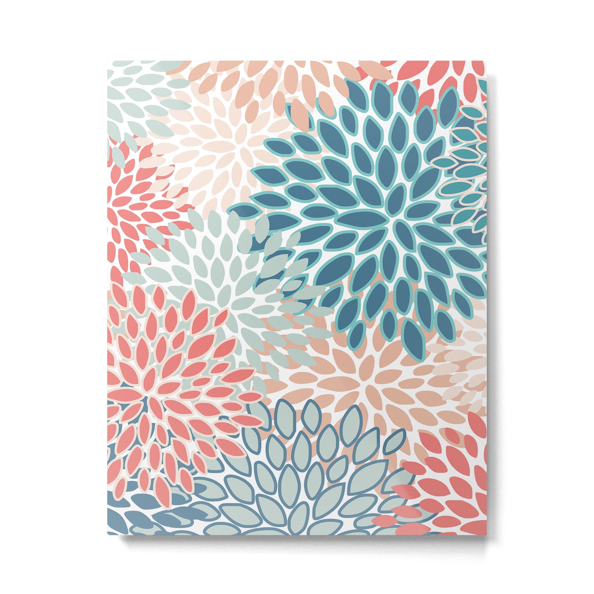 Festive, Floral Prints, Teal, Coral, Peach Metal Print | TeksDecor