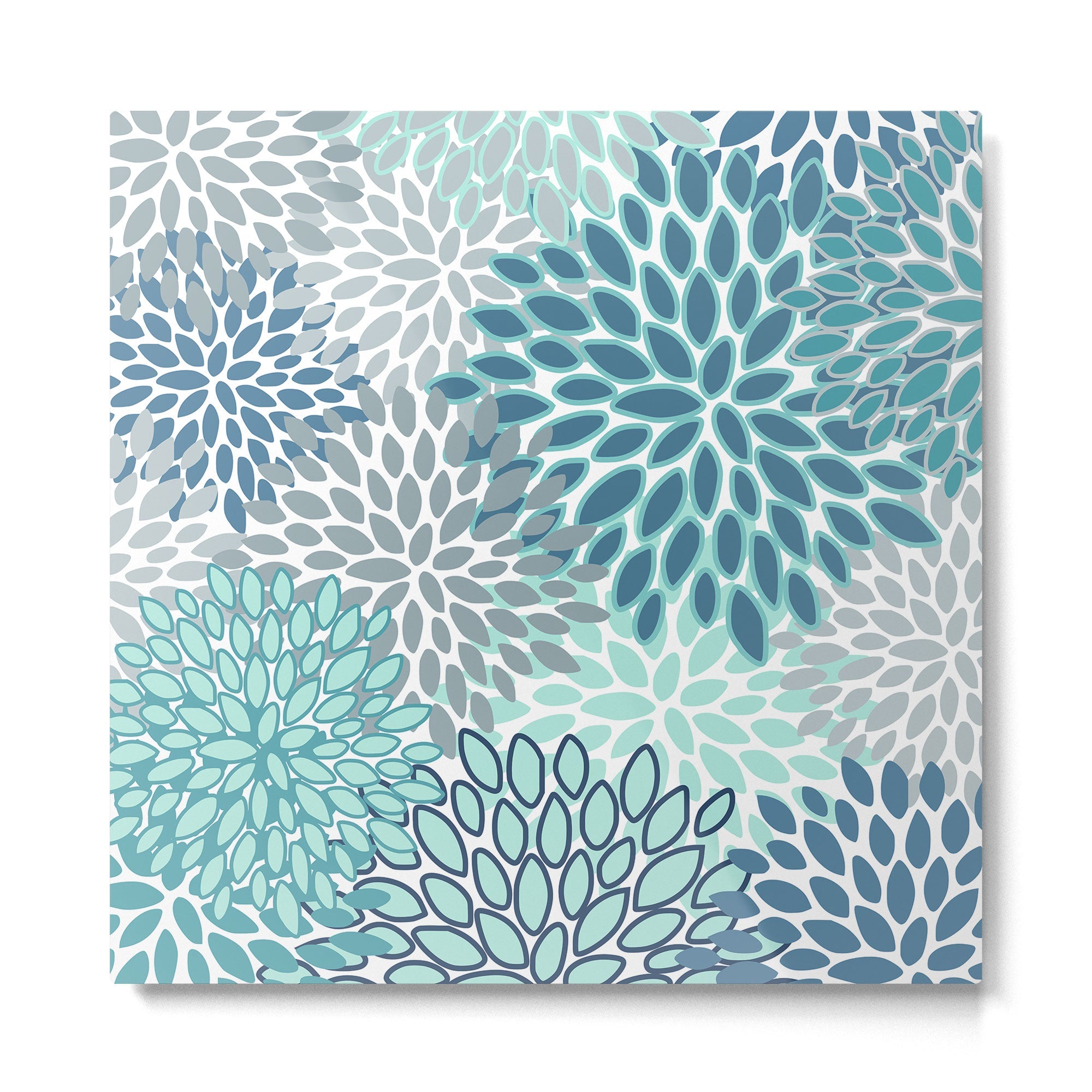 Festive, Floral Prints, Teal, Turquoise and Gray Metal Print | TeksDecor