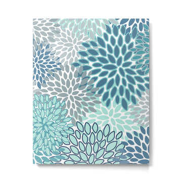 Festive, Floral Prints, Teal, Turquoise and Gray Metal Print | TeksDecor