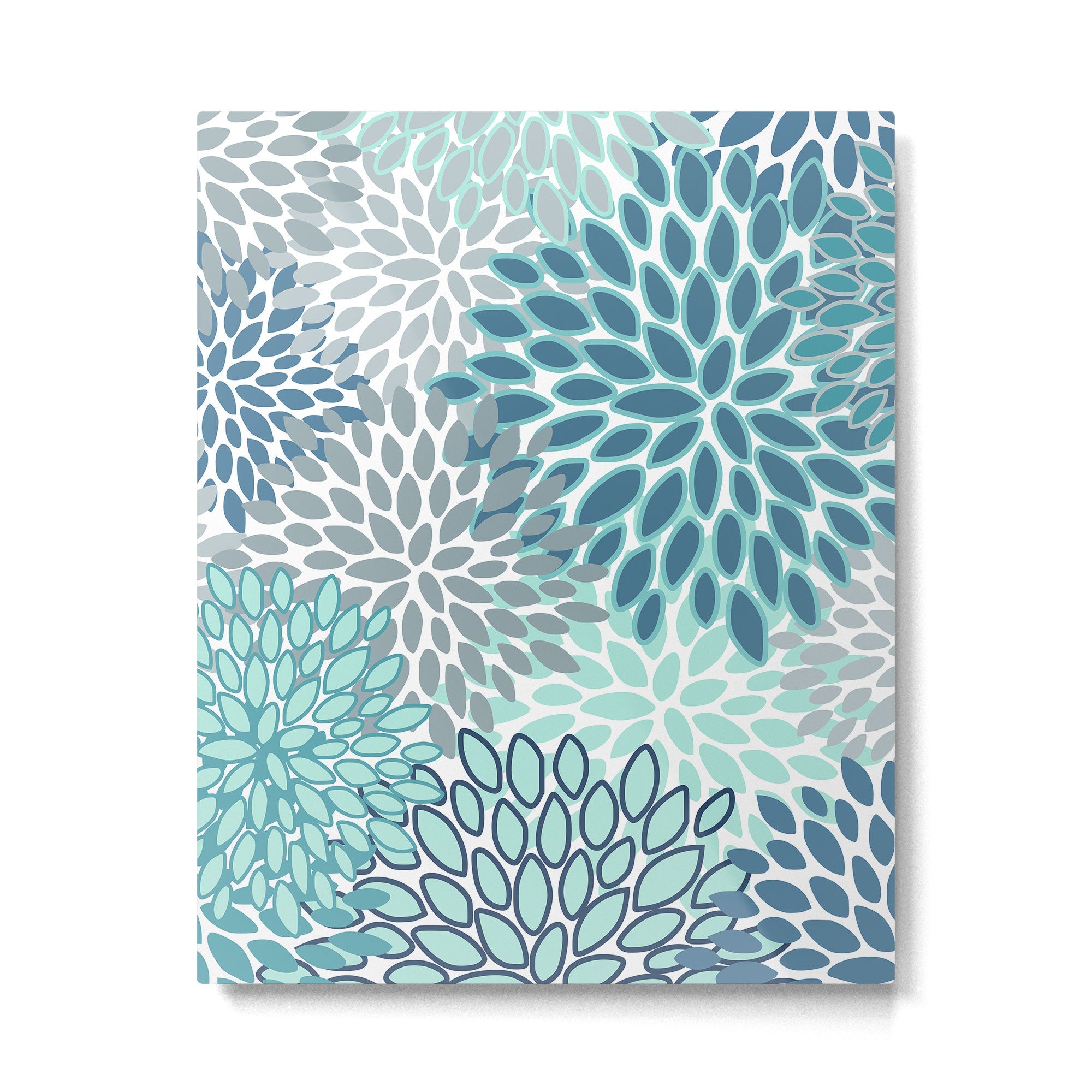 Festive, Floral Prints, Teal, Turquoise and Gray Metal Print | TeksDecor