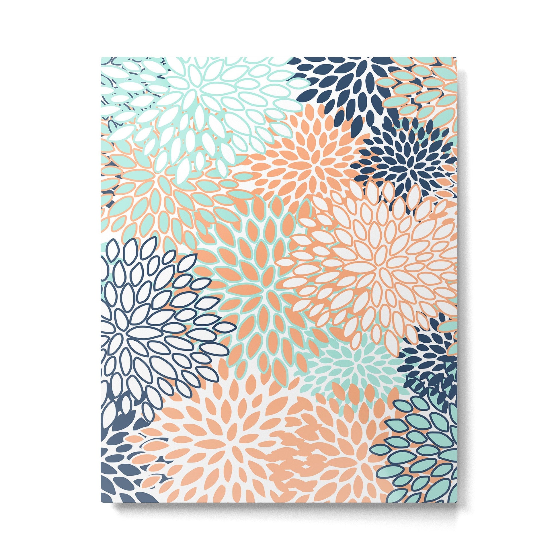 Festive, Floral Prints,Orange, Turquoise, Navy Blue Metal Print | TeksDecor