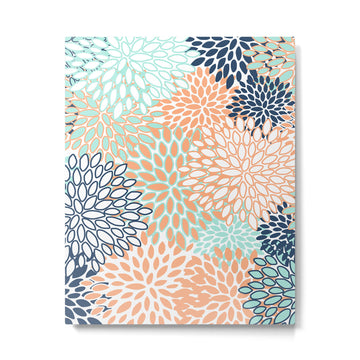 Festive, Floral Prints,Orange, Turquoise, Navy Blue Metal Print | TeksDecor