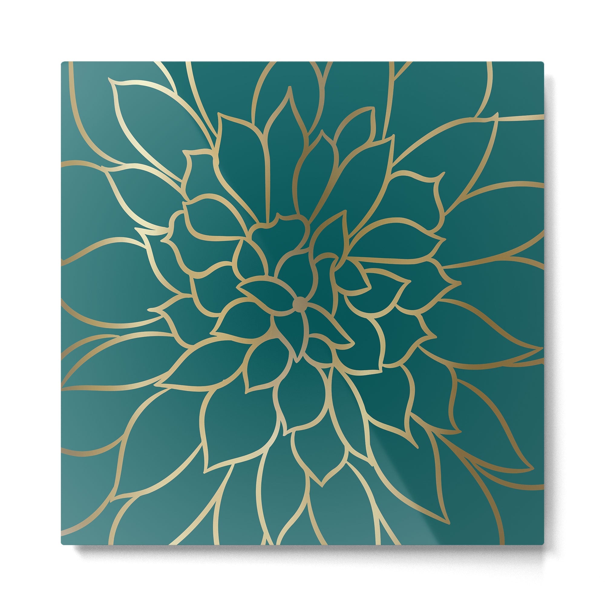 Festive, Flower Bloom, Teal Green and Gold Metal Print | TeksDecor