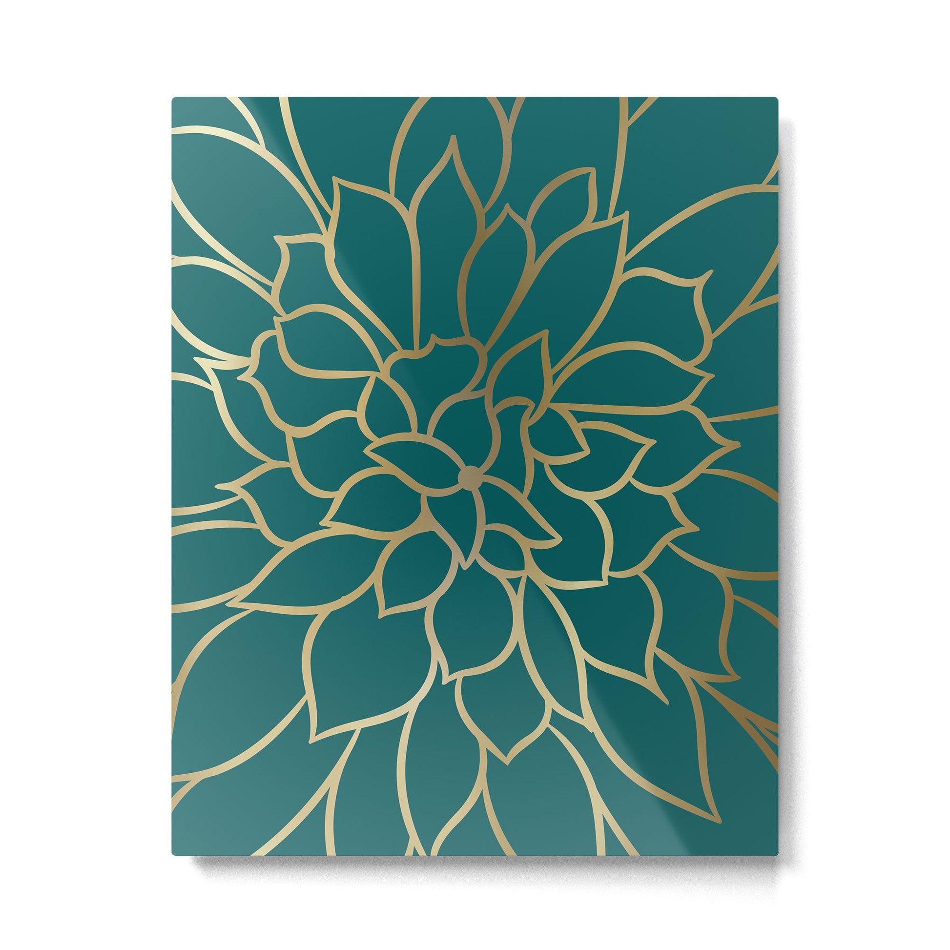 Festive, Flower Bloom, Teal Green and Gold Metal Print | TeksDecor
