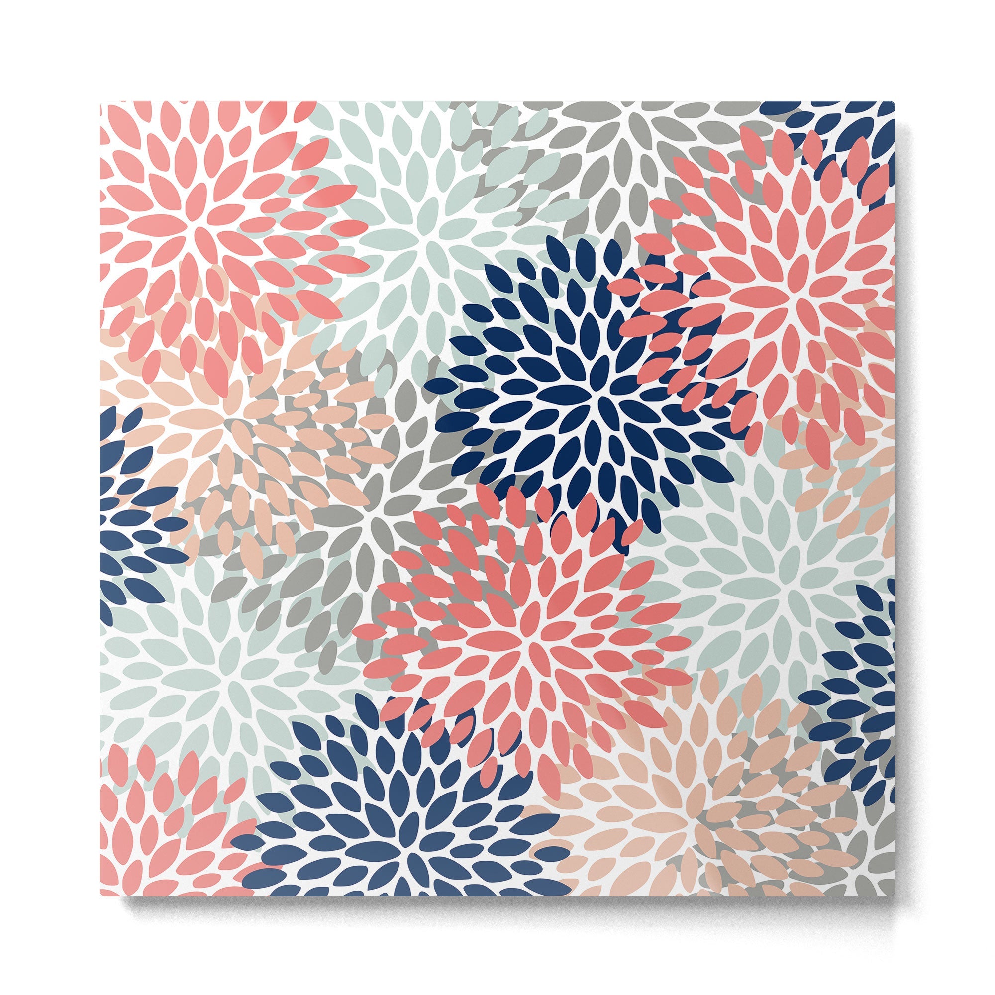 Festive, Flowers Print, Blue, Coral, Aqua, Gray Metal Print | TeksDecor